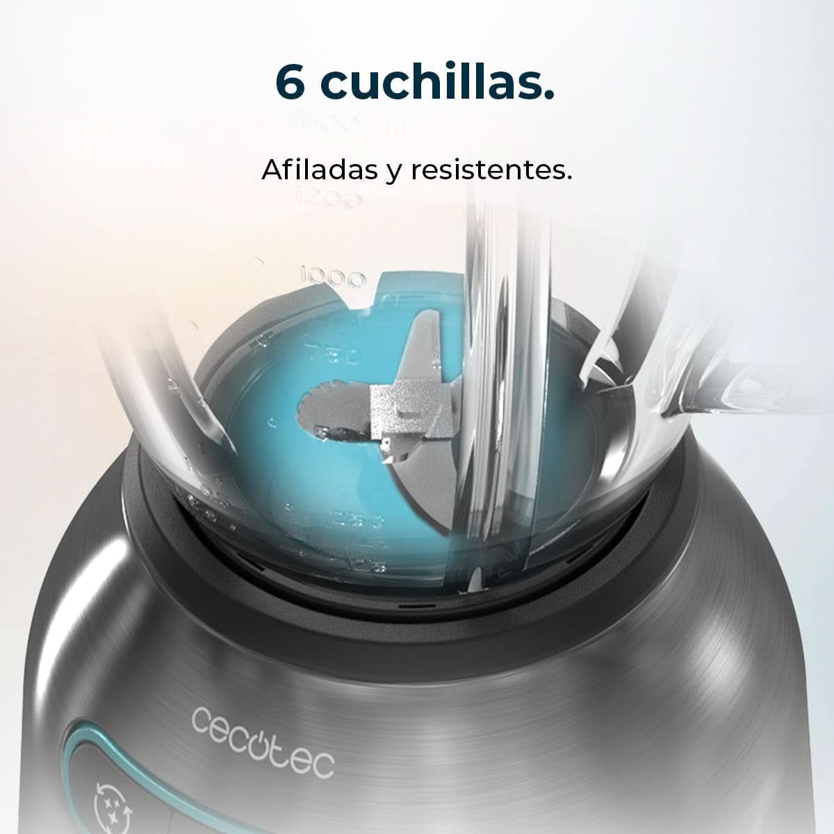 Cecotec Batidora amasadora Power Black Titanium 2200MAX Smooth, 2200 W de potencia máxima, 6 Klingen Aus Edelstahl, función Ice Crush, función Turbo y Smoothie, función Autoclean Cocina Naty Shop