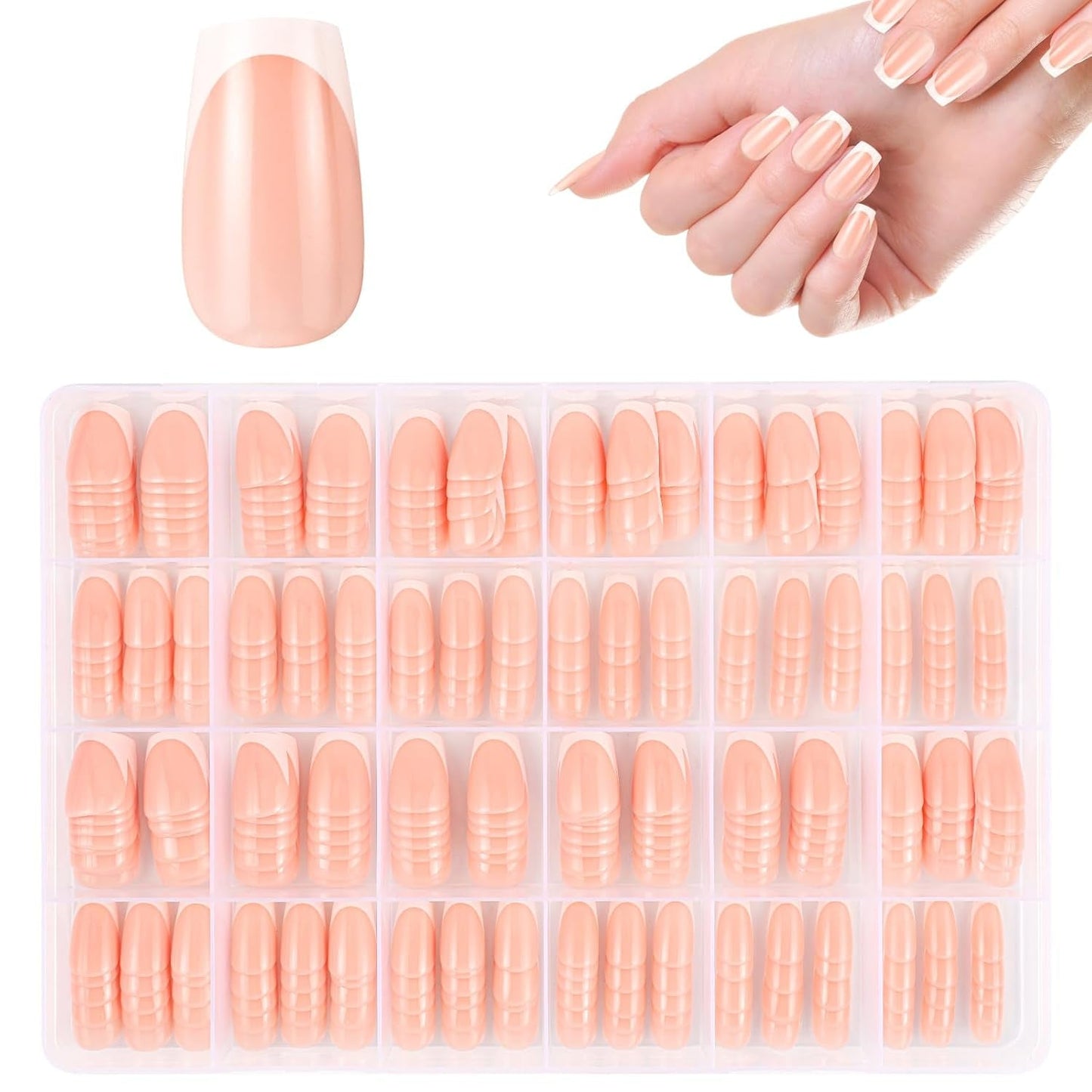 360 Piezas de Uñas Artificiales Francesas Uñas Postizas Rectángulo Mediano con Lima de Uñas Postizas Puntas Naturales DIY Presione para Damas y Mujeres