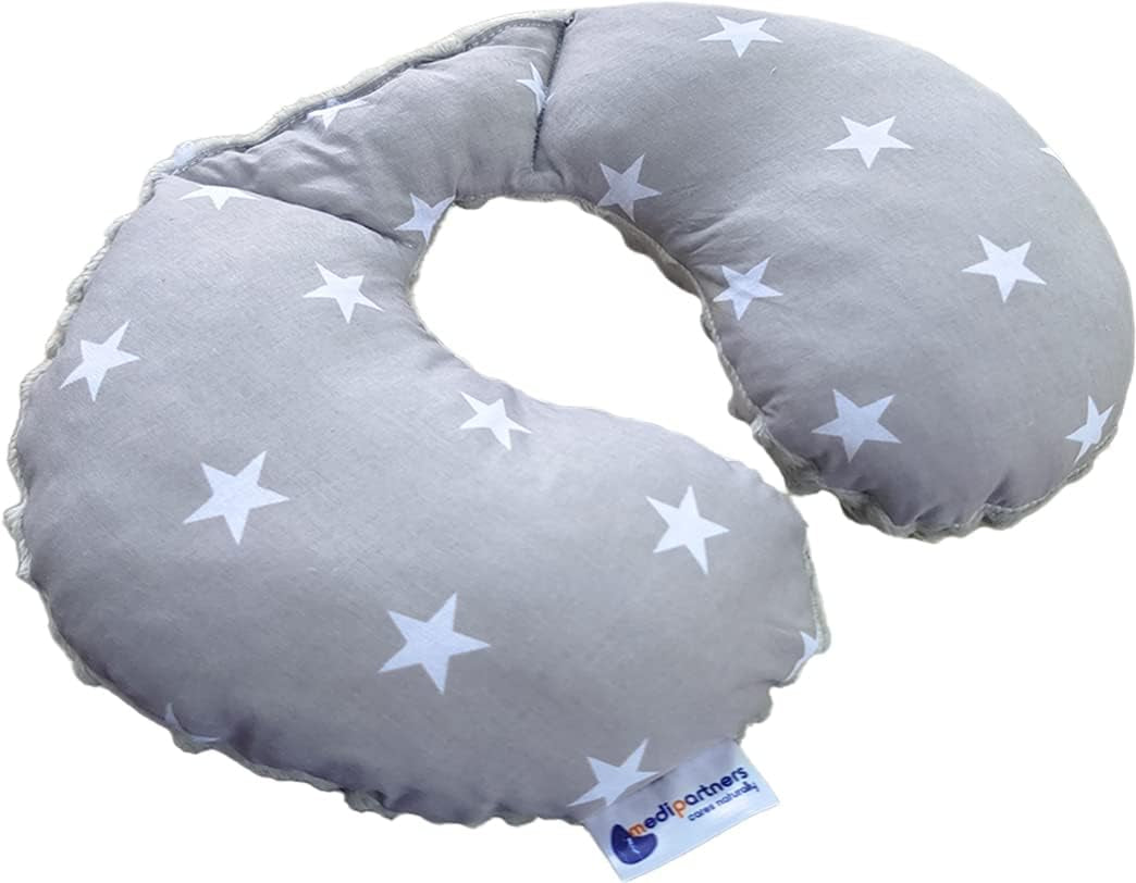 Medi Partners Almohada para el cuello para bebé Soporte para el cuello 100% algodón / minky almohada para el cuello del bebé para cochecito de coche viaje viaje dormir almohada para el cuello snooze roll (REH con Minky gris) Almohadas ortopédicas cervicales Naty Shop Stars con minky gris