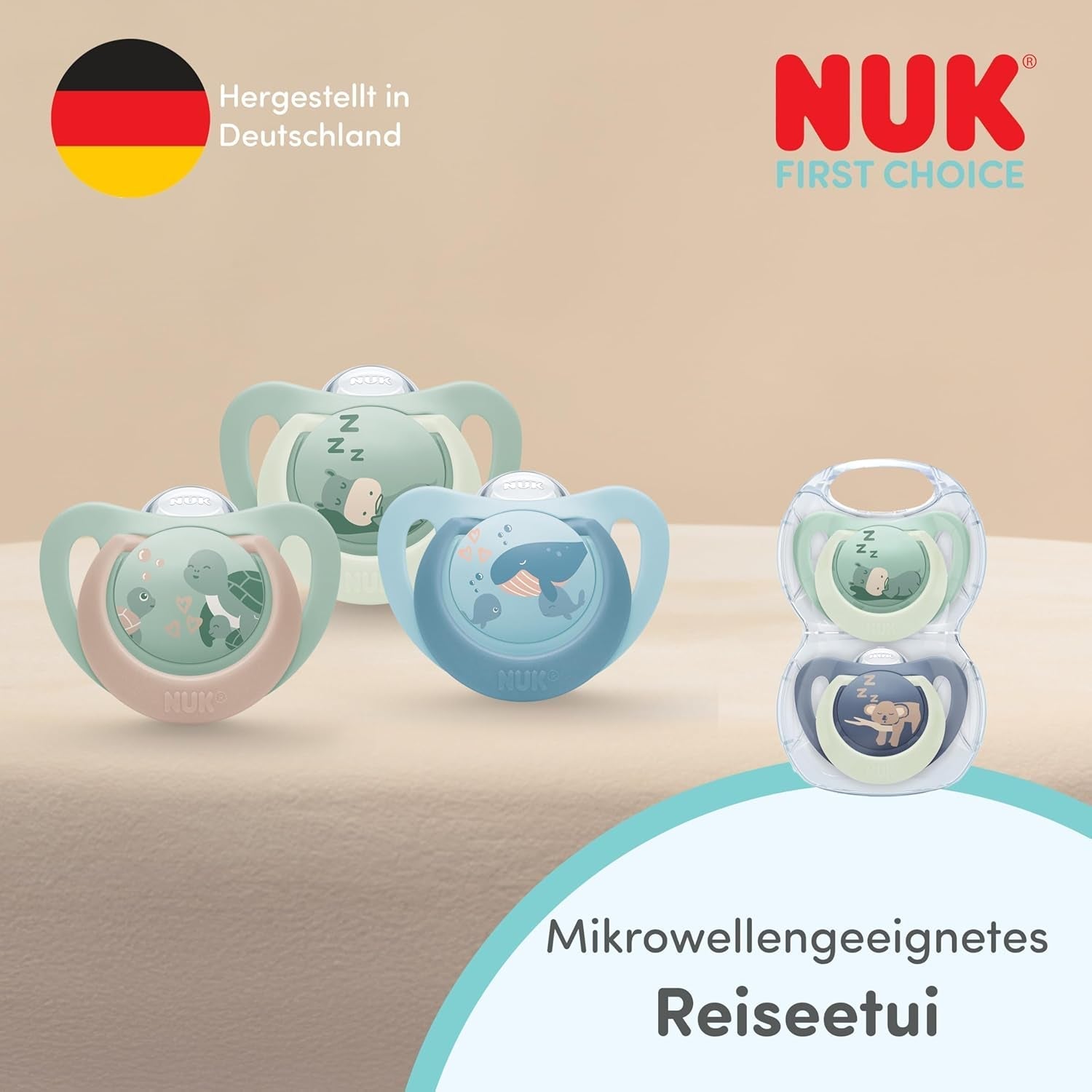 Chupetes de noche para bebés NUK First Choice | 6-18 meses | Chupetes de ortodoncia que brillan en la oscuridad | Calma al 99% de los bebés** | Hipopótamo/Koala | Paquete de 2
