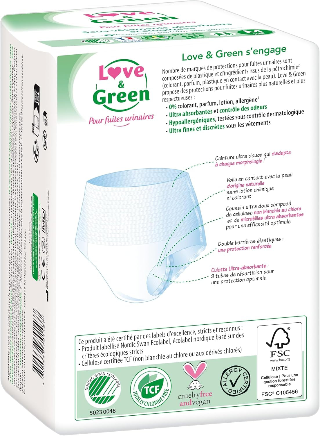 Ropa interior absorbente hipoalergénica y ecológica para adultos, talla M, 8 piezas