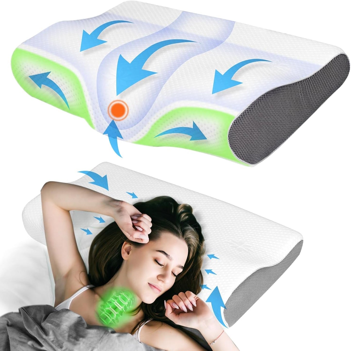 PHYSEN Almohada Ortopédica Almohada para el Cuello, Almohada de Soporte para el Cuello, Almohada de Espuma viscoelástica, Almohada ergonómica para el Dolor de Cuello Almohada para Dormir Almohada antirronquidos para Lados, Espalda y Abdomen