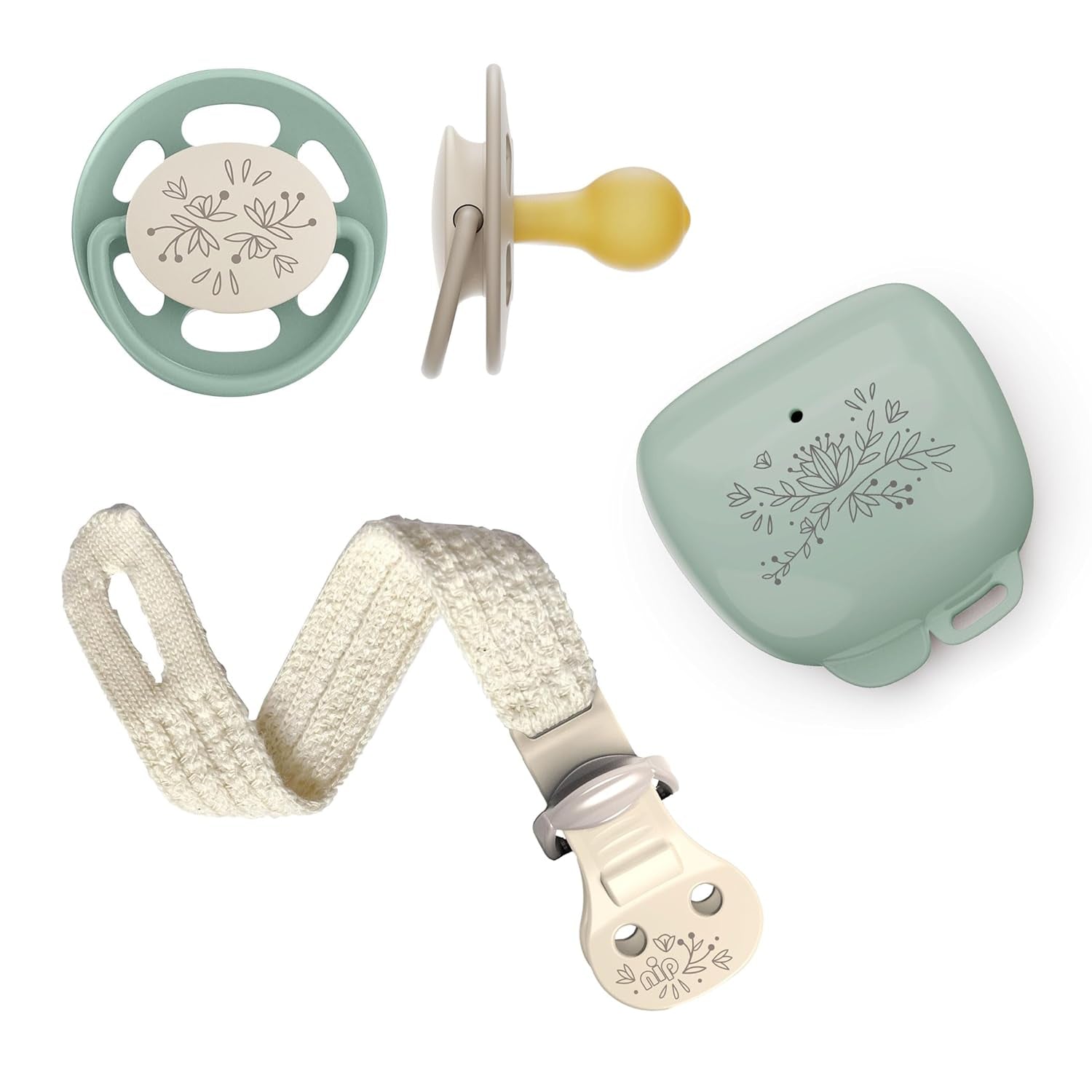 nip - Verde cereza | 0-6 meses | Paquete de 4 | Chupete para bebé, apto para lactancia y dentición. Chupete sostenible, elaborado con materias primas naturales, verde claro/marrón
