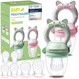 Chupetes de Frutas para Bebé, Pack de 2 Chupetes de Frutas para Bebés de 3 Meses en adelante Versión Mejorada 2023, Chupetes Rellenables, Chupetes de Gachas, Chupetes de Frutas para Bebés, Sin BPA, 8 Tetinas de Silicona en 3 Tamaños
