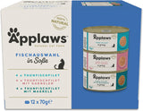 Applaws Comida húmeda 100% natural para gatos adultos, pescado variado en salsa, paquete múltiple, 12 cajas x 70 g