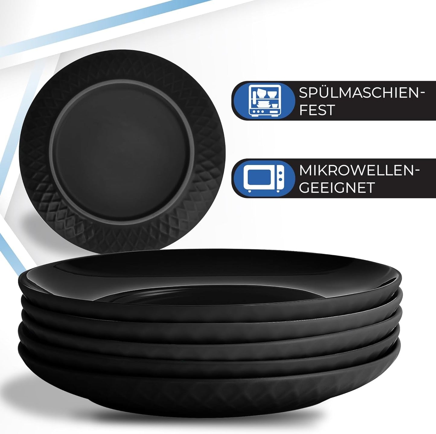 MIAMIO - Vajilla/platos de cerámica moderna para 6 personas, 6 piezas, Colección Palmanova (Negro, Platos grandes (6x))