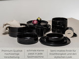Juego de Platos y Tazones de Vajilla de Gres Negro [12 Piezas para 4 Personas] Juego de Vajilla Negra 100% Hecha a Mano con Esmalte Reactivo de Primera Calidad