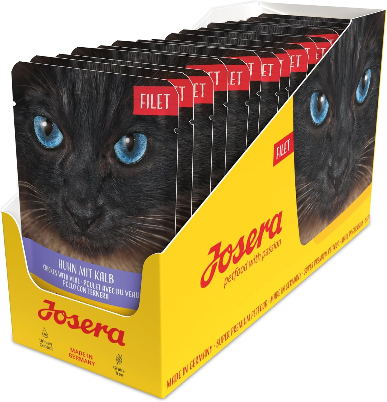 JOSERA Filete de pollo y ternera (16 x 70 g) | Adulto | Comida húmeda premium para gatos adultos | Pollo y ternera con filete de pollo al 40% | Sin cereales | Comida húmeda para gatos en bolsa fresca | Paquete de 16