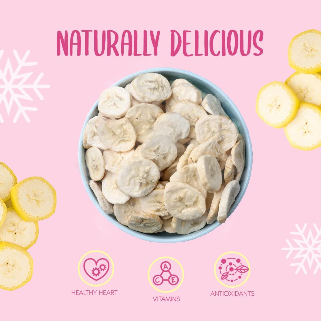 Plátano liofilizado en rodajas 100g - chips de plátano liofilizado - fruta liofilizada - rodajas de plátano seco para decoración, snacks, batidos y postres Productos deshidratados Naty Shop
