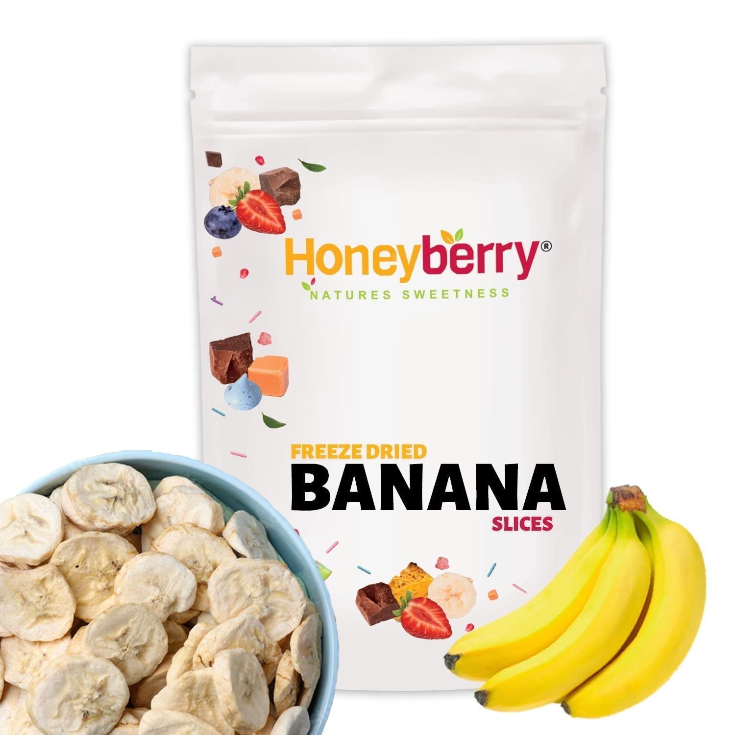 Plátano liofilizado en rodajas 100g - chips de plátano liofilizado - fruta liofilizada - rodajas de plátano seco para decoración, snacks, batidos y postres Productos deshidratados Naty Shop 100G