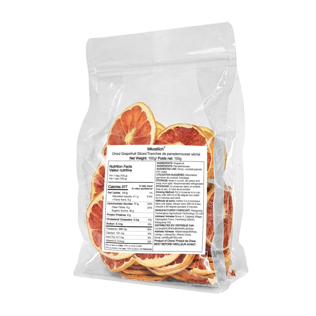 Rodajas de Pomelo Deshidratado, Pomelo Deshidratado, Relleno de Jarrones, Adornos Navideños, Rodajas de Pomelo Rojo, Rodajas de Frutos Secos para Té, Sin Azúcar Añadida (100g (1 Pack)) Naty Shop Productos Deshidratados