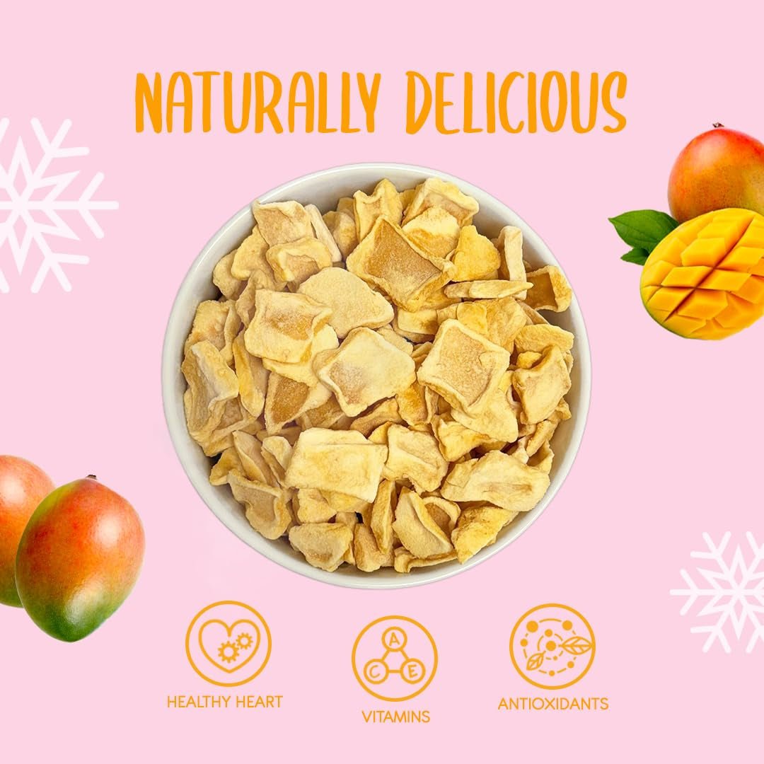 Mango liofilizado en rodajas 100g - chips de mango liofilizado - fruta liofilizada - fruta liofilizada, mango seco para decoración, snacks, batidos, postres Productos deshidratados Naty Shop