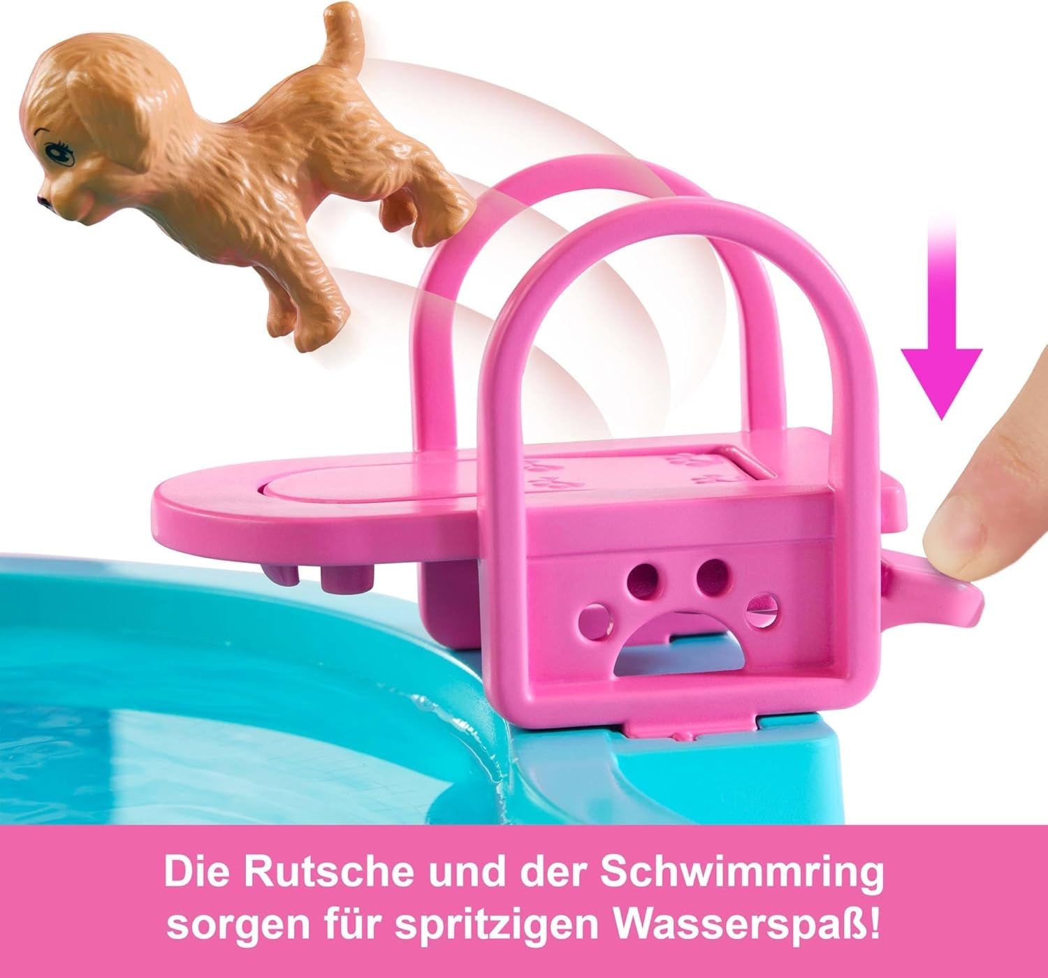 Barbie Dream Pool Playset con seis áreas de juego que incluyen un tobogán y un jacuzzi, además de más de 20 accesorios como una mascota, flotadores y más, JKG83