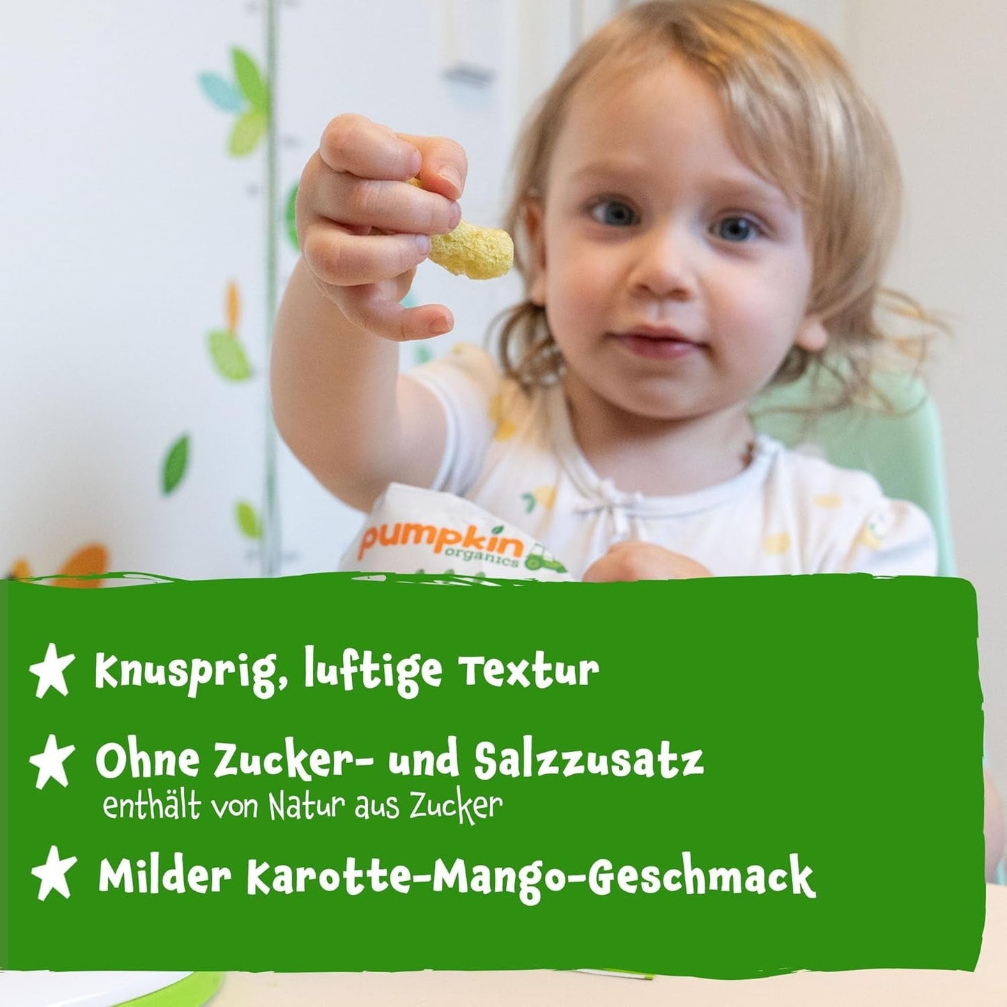 Pumpkin Organics Baby Aros multicereales de zanahoria y mango (paquete de 8) Snacks para bebés sin aditivos a partir de 12 meses - Sin alérgenos² y sin gluten³ Snacks crujientes para bebés (8 x 20 g)