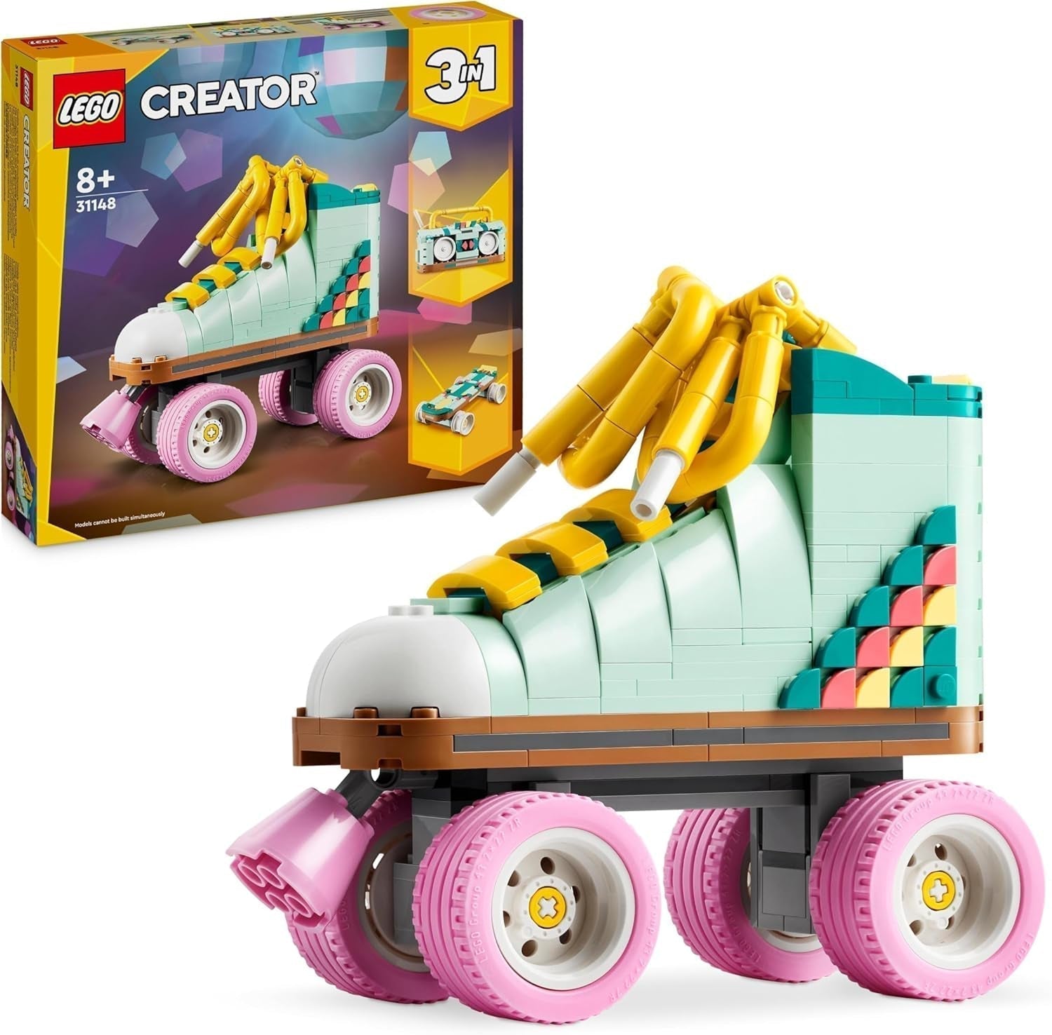 LEGO Creator Patín de Ruedas 3 en 1 para Niñas y Niños con Mini Patineta y Boombox, Decoración Retro para Dormitorio, Regalo de Cumpleaños para Niños de 8 Años 31148 Juegos de Construcción Besuche den LEGO-Store Single