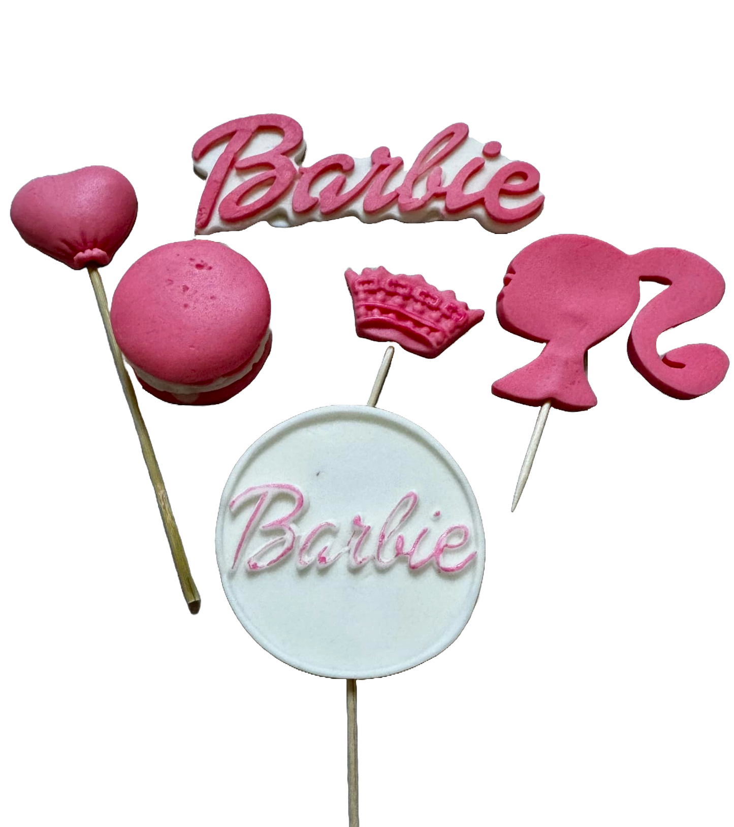 Set de 6 adornos de azúcar comestible, Barbie Decoraciones de pasta de azúcar Naty Shop