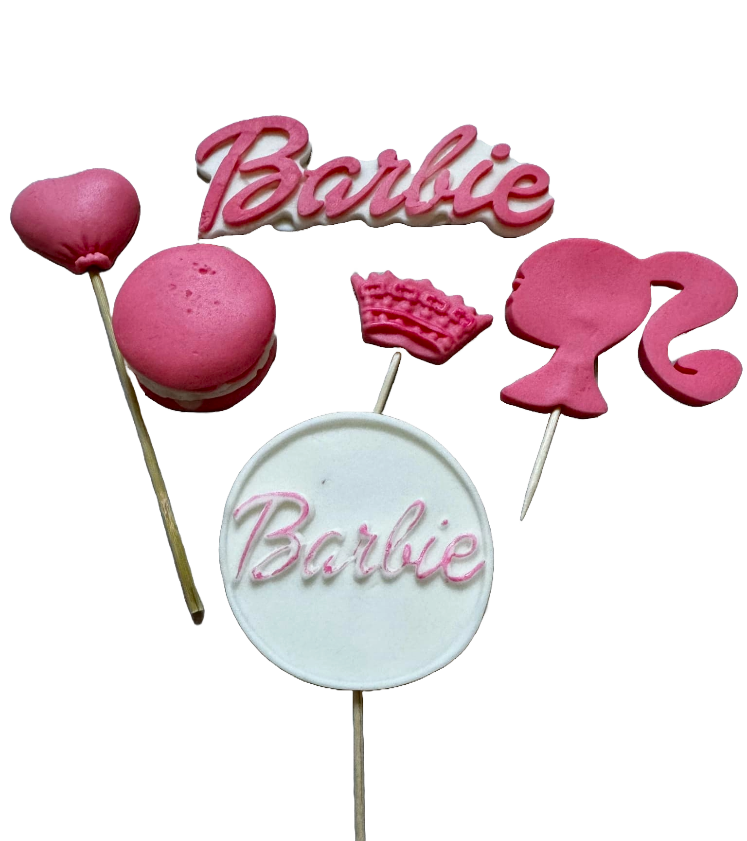 Set de 6 adornos de azúcar comestible, Barbie Decoraciones de pasta de azúcar Naty Shop