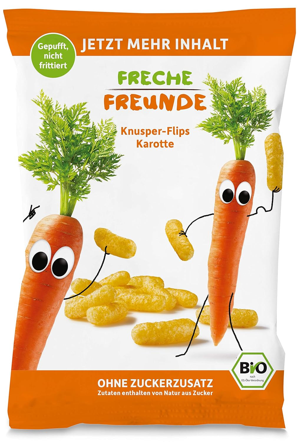 Chips de Frutas Bio "100% Fresa" Chips de Frutas Fresa Liofilizados (12 x 12g) y Nuevas Flips Crujientes de Maíz y Zanahoria Bio, Snack Bio, A partir de 1 año, (9 x 30g) 270g