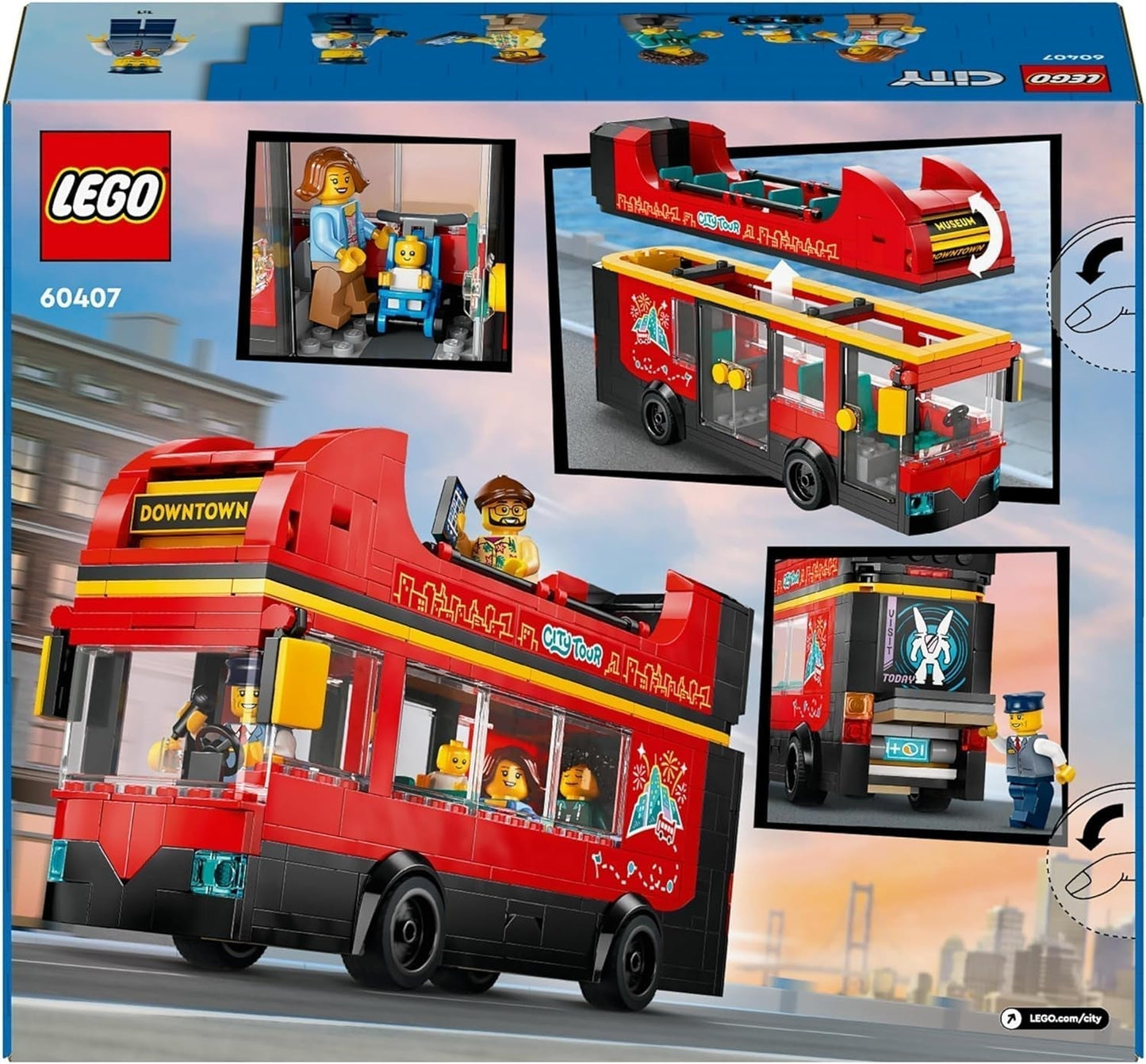LEGO City Autobús de dos pisos, autobús de juguete de dos pisos, juego de vehículos para niñas y niños a partir de 7 años, contiene 5 figuras, incluido un bebé en un cochecito 60407 Juegos de construcción Besuche den LEGO-Store