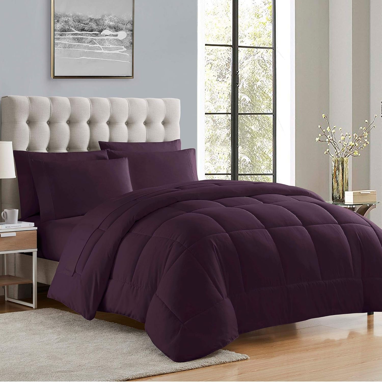 Sweet Home Collection Edredón alternativo para todas las estaciones, cálido, de lujo, de felpa, tipo loft, de microfibra, relleno, ropa de cama, completo, rojo claro King Naty Shop Edredones y edredones Purple King