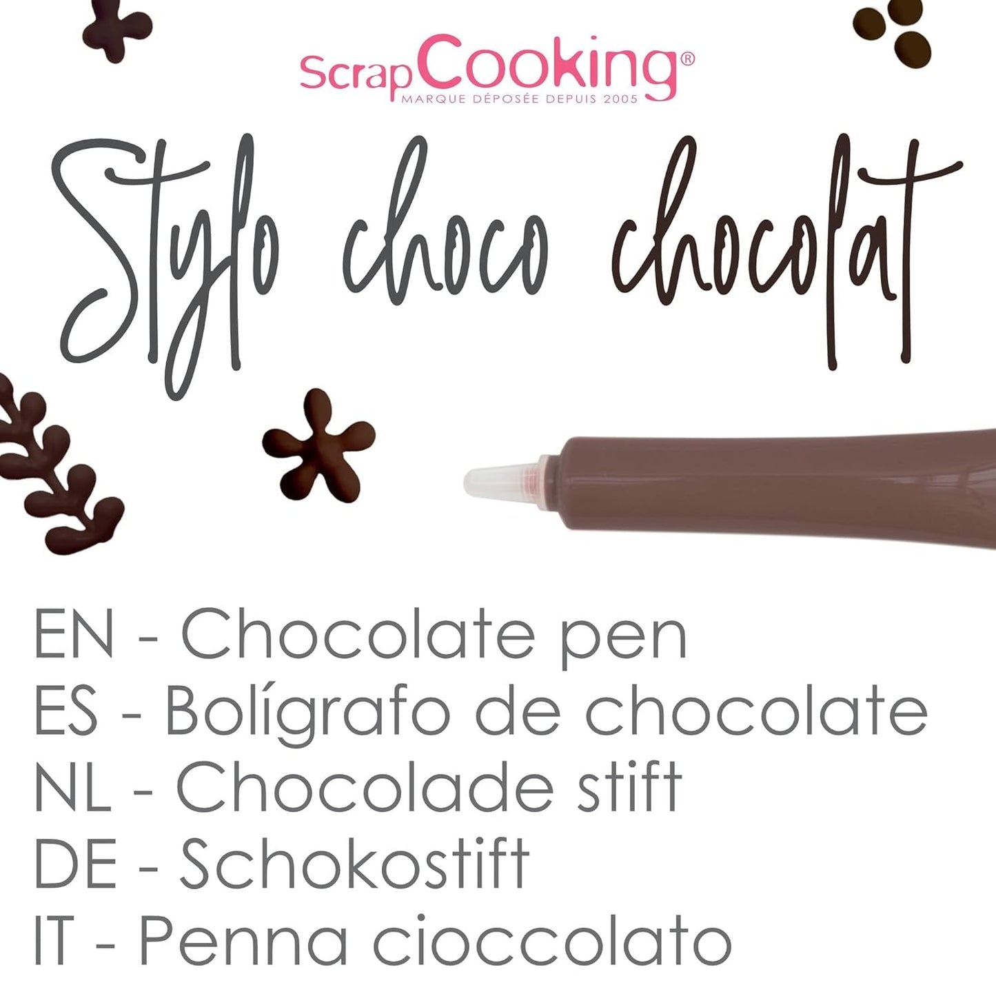 Scrapcooking - Bolígrafo de chocolate marrón - Azúcar de chocolate para escribir 25 g - Bolígrafo de azúcar decorativo comestible - Escritura y dibujo - Etiquetar fondant, glaseado, pasteles - 6801