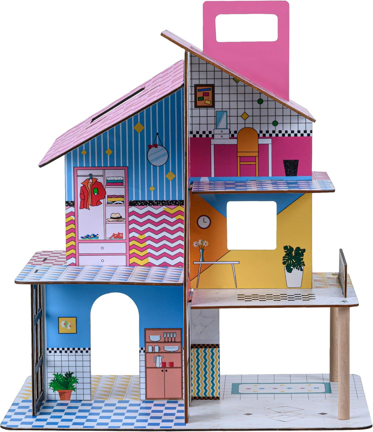 Olivia's Little World 360 Casa de muñecas de madera para niños, muñecas de 3,5" y 12 accesorios, multicolor TD-13260C