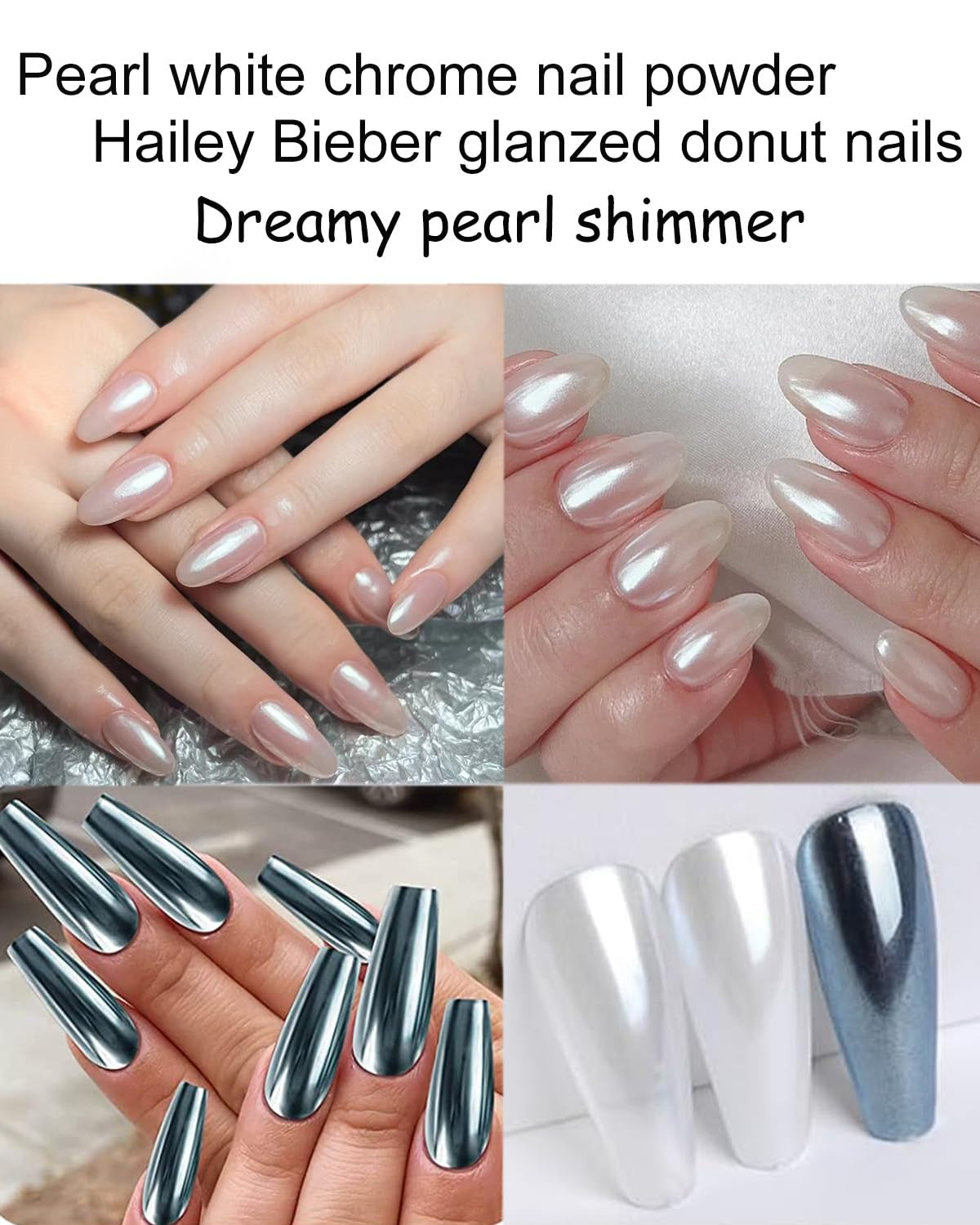 Wahrshei 6 Chrome Nail Powder, Chrome Pulver Nägel Mit Spiegeleffekt, Laser Chrome Puder, Polvo efecto perla para uñas esmaltadas en forma de donut