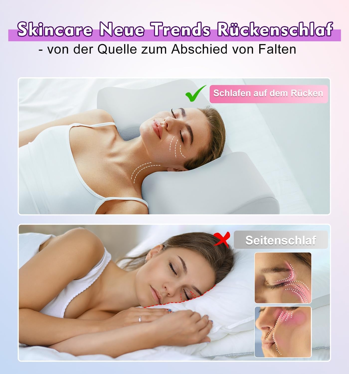 Hydomi Anti-Wrinkle Pillow 2-In-1 Anti-Aging Beauty Pillow Orthopedic Neck Support Pillow Neck and Shoulder Pain Memory Foam Pillow to Keep Your Head Straight Cervical Orthopedic Pillows Naty Shop
