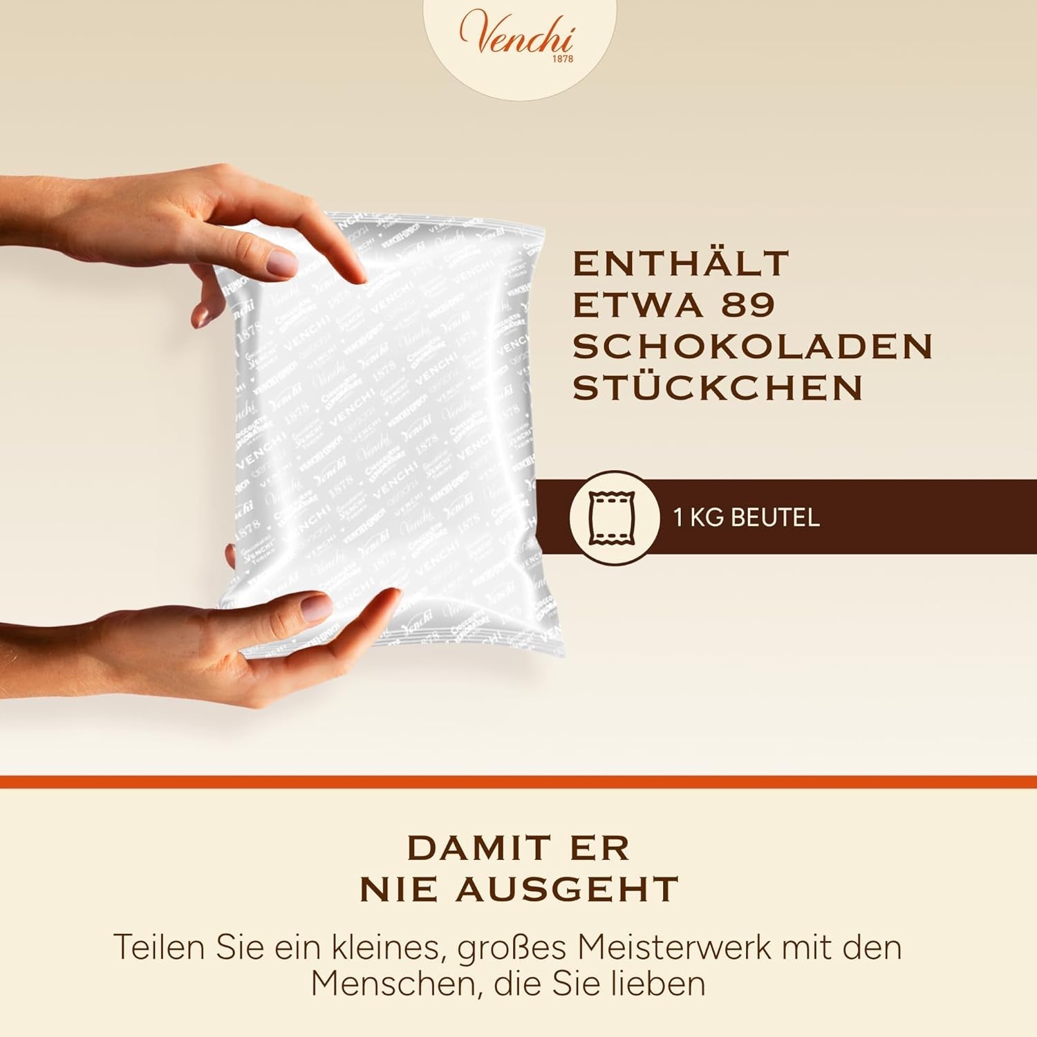 Venchi - Cremini 1878 - Chocolate de tres capas con gianduja con leche y pasta de almendras, "Avellanas Piamontesas IGP", 1 kg, sin gluten, sin colorantes y sin conservantes