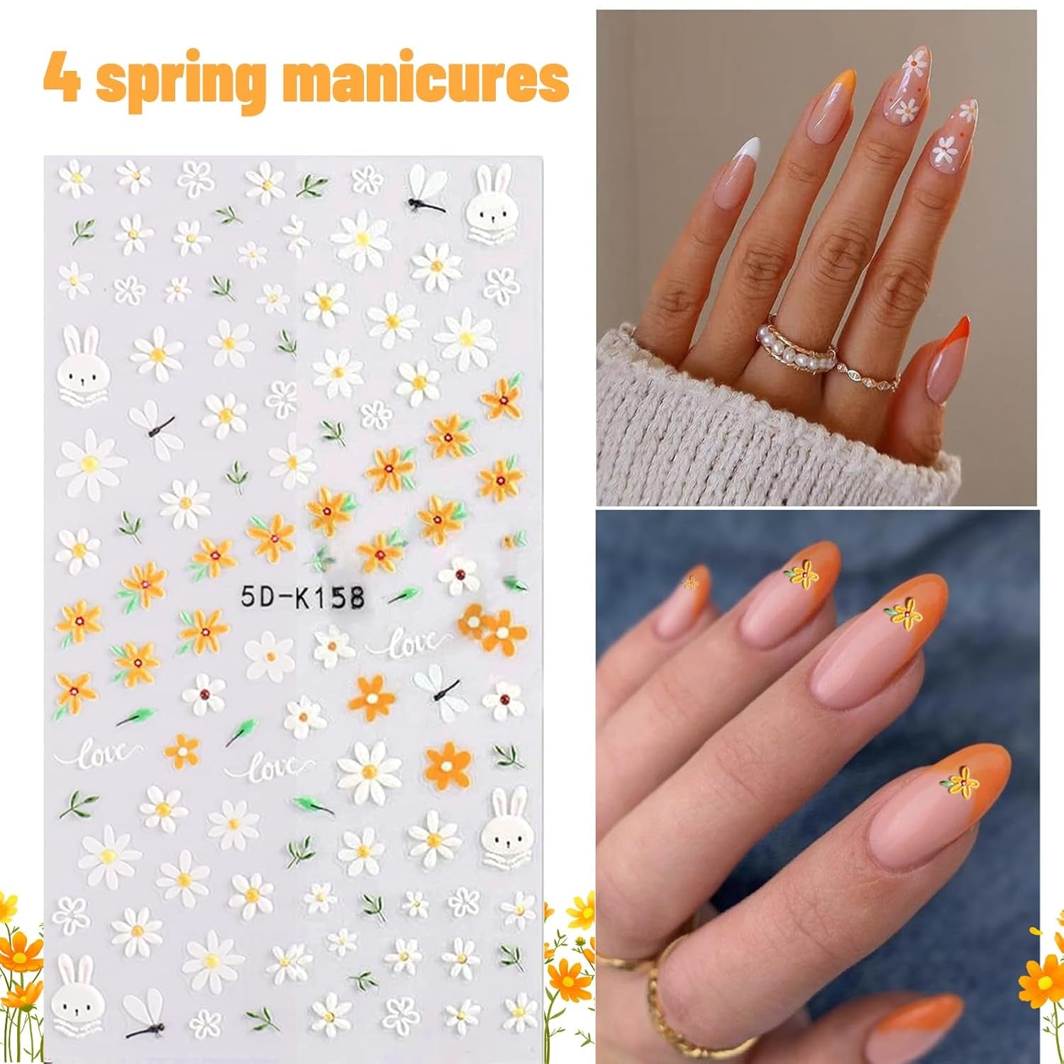 Juego de pegatinas para uñas, diseño de uñas, 4 pegatinas suaves para decoración de uñas, perfectas para uñas de gel 3D y tiras de gel UV
