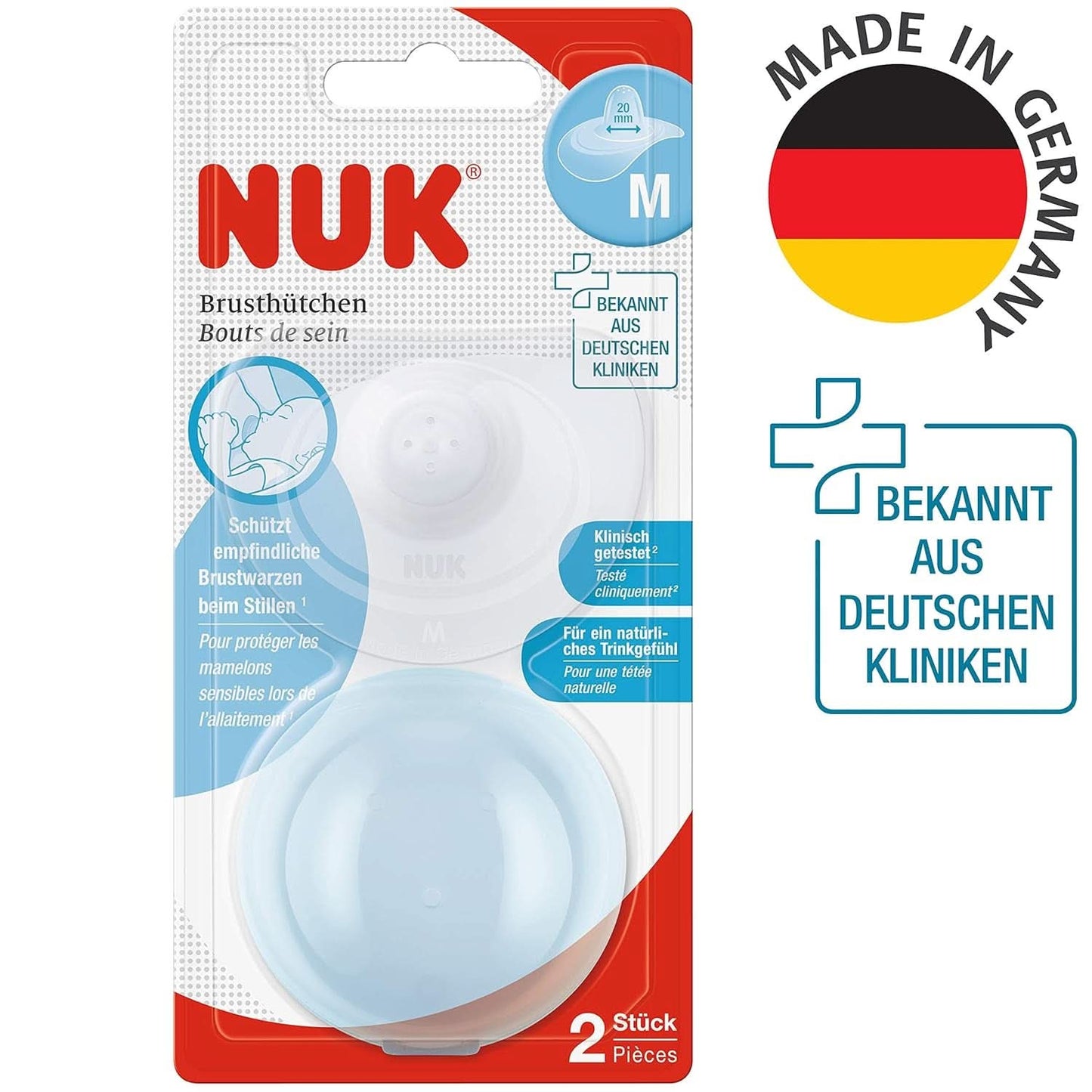 NUK Stillhütchen | Brushhütchen Zum Stillen | Schützt Vor Wunden Brustwarzen | Silicona Dünnes | Tamaño M (20 mm) | Incluyendo Schutzdose | 2 Stück Alimentación Bebé y Accesorios Lactancia Naty Shop