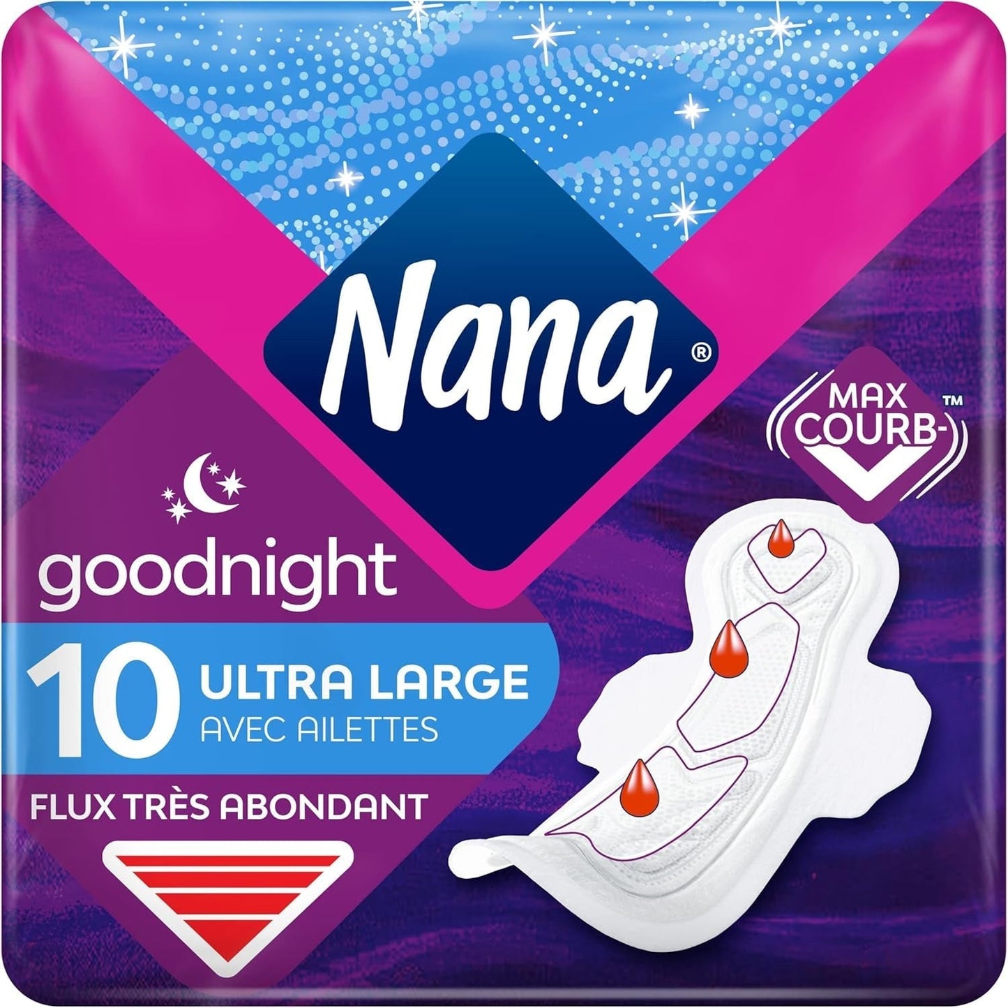 Compresas Sanitarias con Alas Ultra Goodnight - Flux Very Abondants - 10 toallitas en sobres individuales