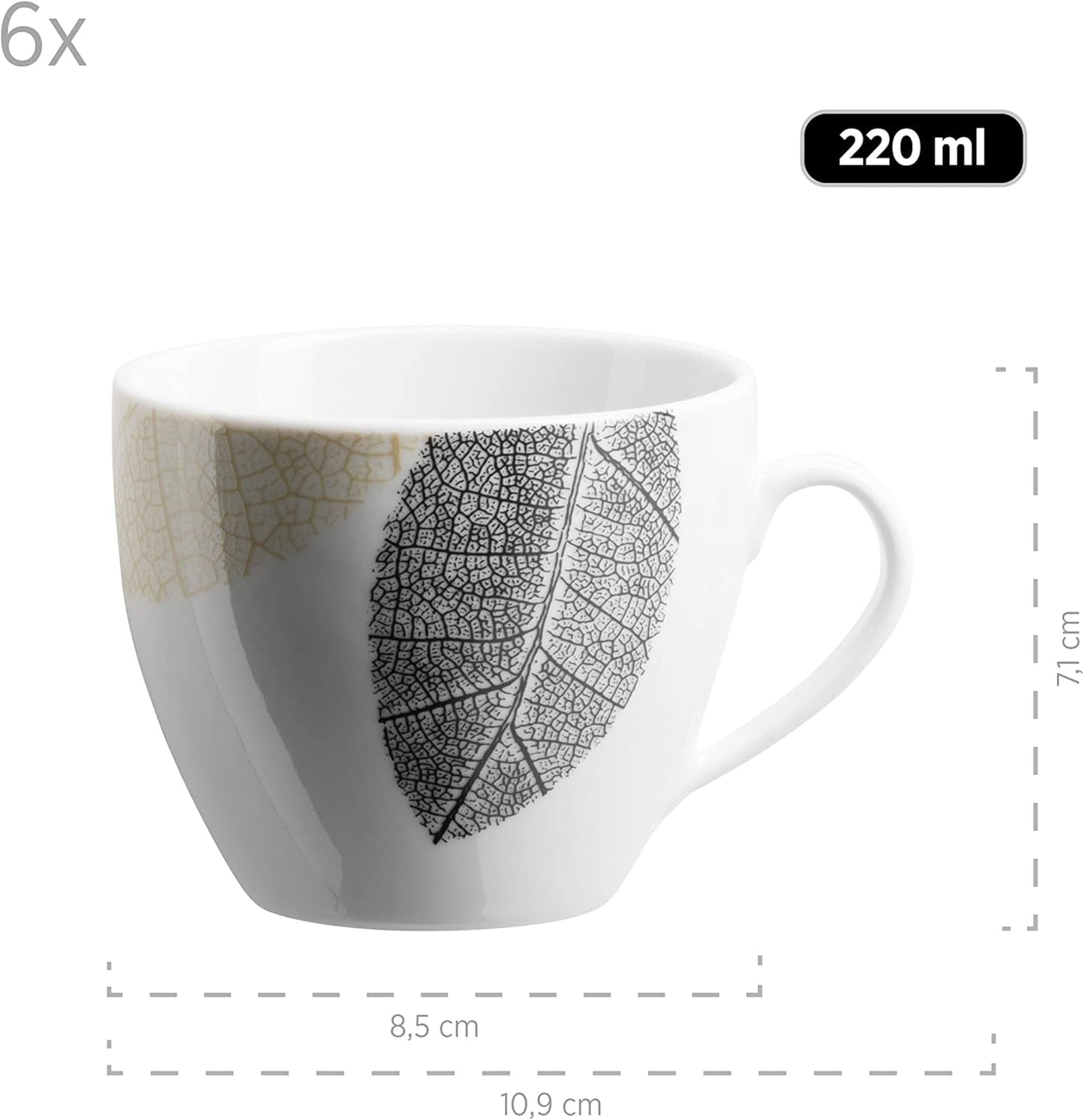 MÄSER 931215 Vajilla bellamente decorada para 6 personas, servicio combinado 30 piezas, con formas sin marco, porcelana, blanco