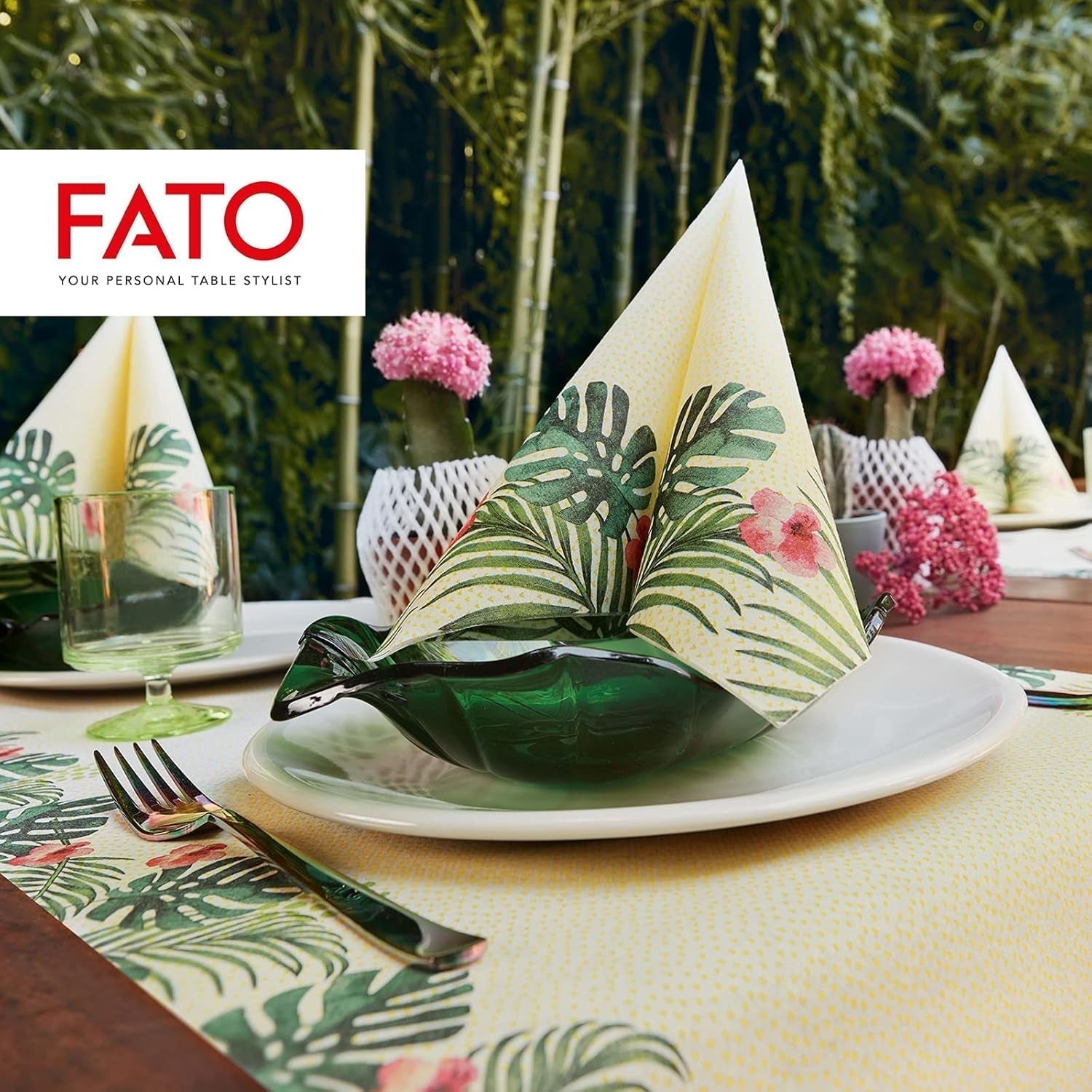 Fato - Servilletas de papel seco, airlaid, efecto textil, paquete de 50 servilletas, 40X40 plegadas en formato 4, Tropicana Decor