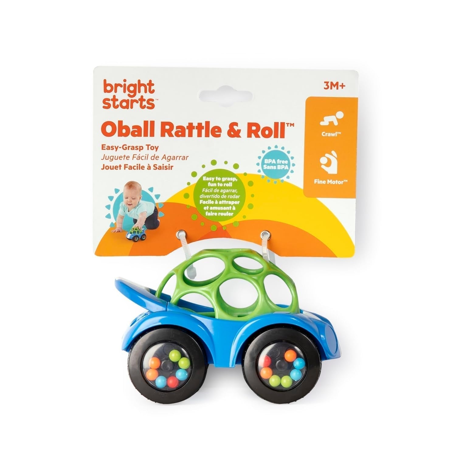 Bright Starts, Oball, Coche de Juguete Sonajero, Verde-Azul Juguetes Bebé Naty Shop