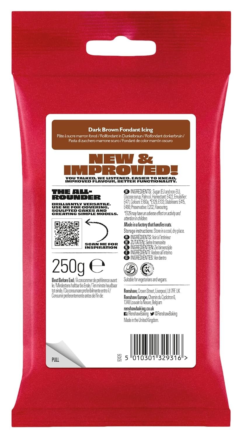 Fondant marrón oscuro 250 g - Listo para untar, perfecto para glasear y decorar tartas, cupcakes y galletas - marrón oscuro - 250 g Pasta de Azúcar Naty Shop