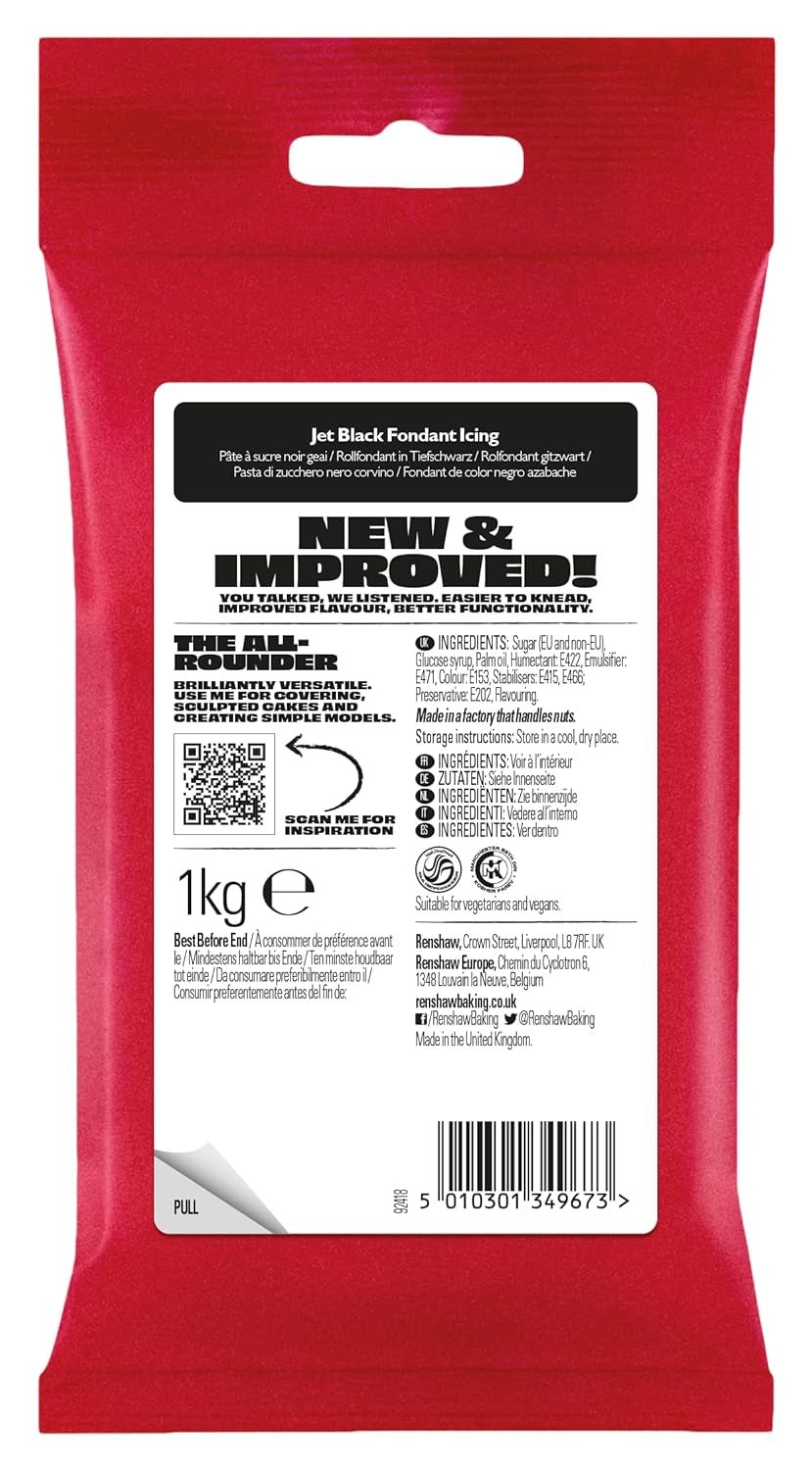 Fondant negro 1 kg - listo para enrollar, perfecto para cubrir y decorar tartas, cupcakes y galletas - negro - 1 kg Pasta de azúcar Naty Shop