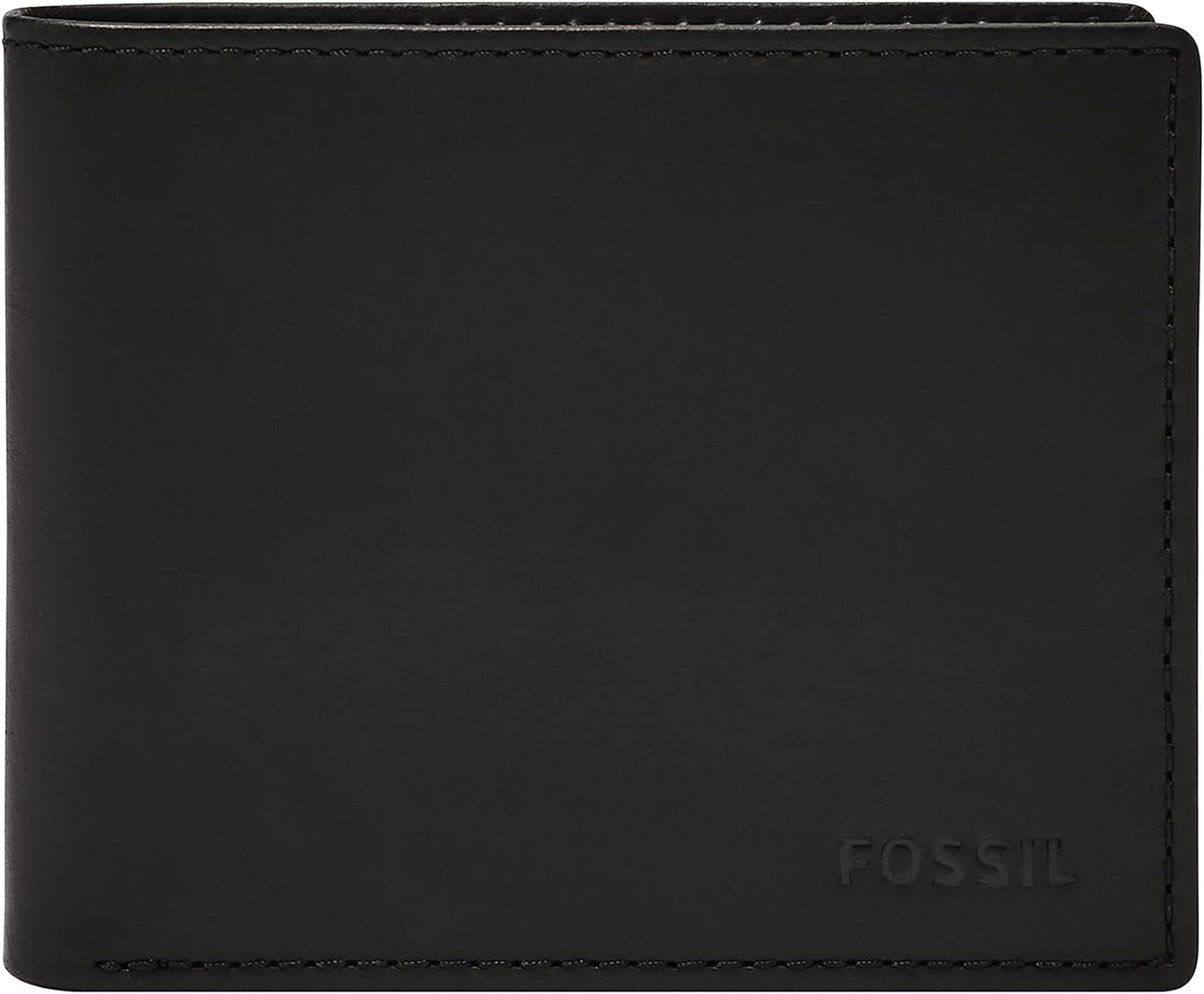 Fossil Derrick Bifold - Cartera de piel con bloqueo RFID y ventana para identificación, color negro