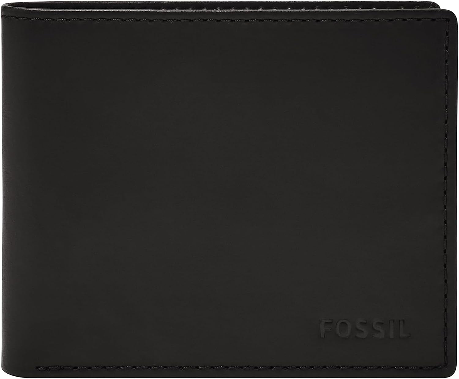 Fossil Derrick Bifold - Cartera de piel con bloqueo RFID y ventana para identificación, color negro