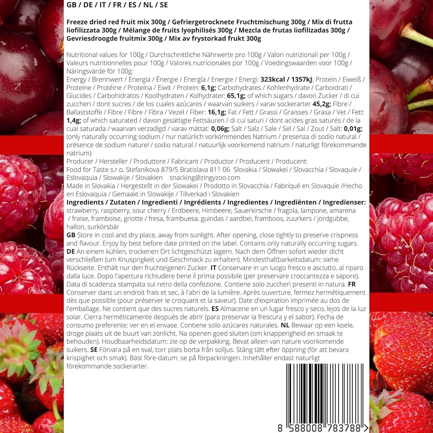 Mezcla de frutos rojos liofilizados | XL 300g Fresas liofilizadas Frambuesas Cerezas ácidas Mezcla de frutas secas | Frutas liofilizadas Fresa Frambuesa Cereza agria | ZingyZoo Productos deshidratados Naty Shop