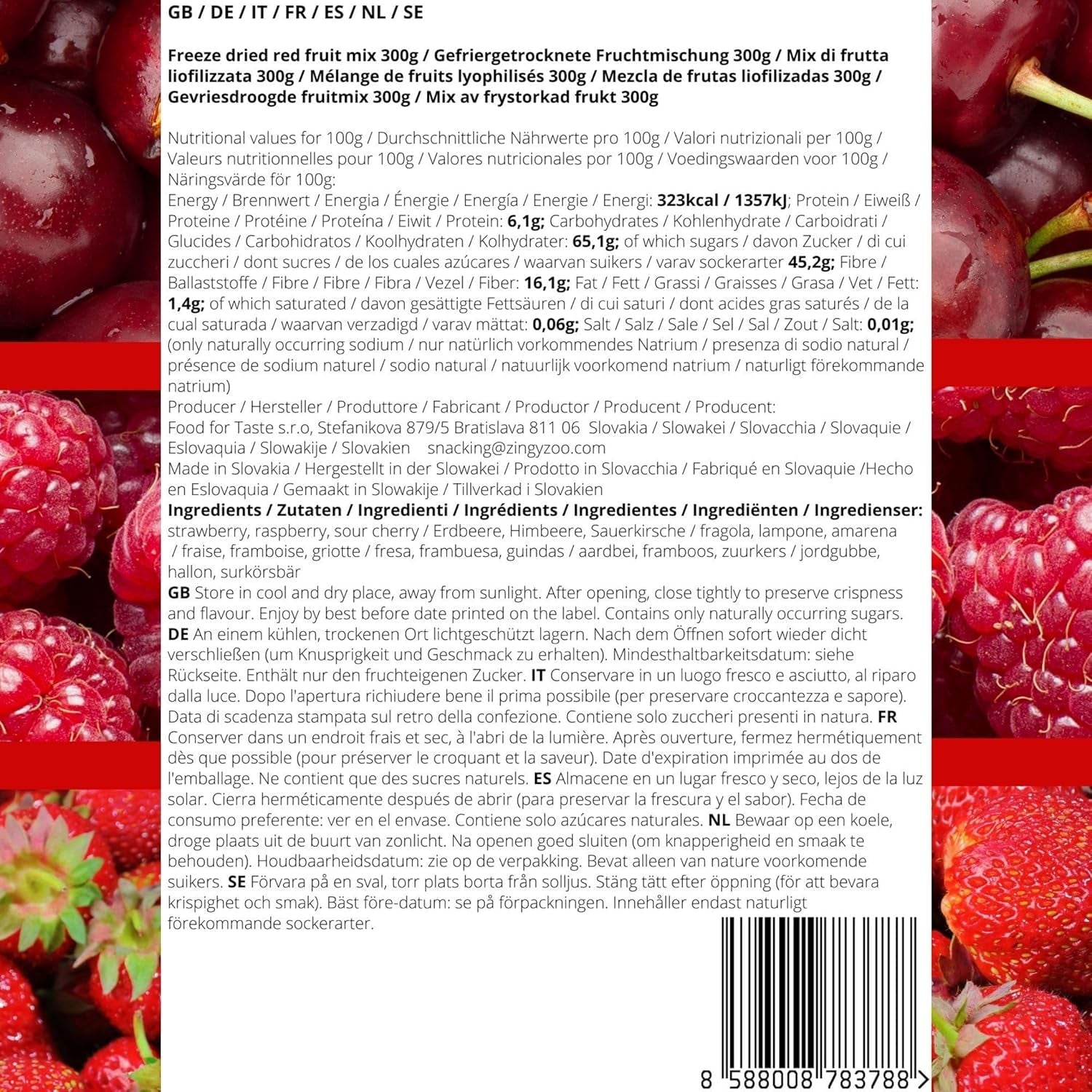 Mezcla de frutos rojos liofilizados | XL 300g Fresas liofilizadas Frambuesas Cerezas ácidas Mezcla de frutas secas | Frutas liofilizadas Fresa Frambuesa Cereza agria | ZingyZoo Productos deshidratados Naty Shop