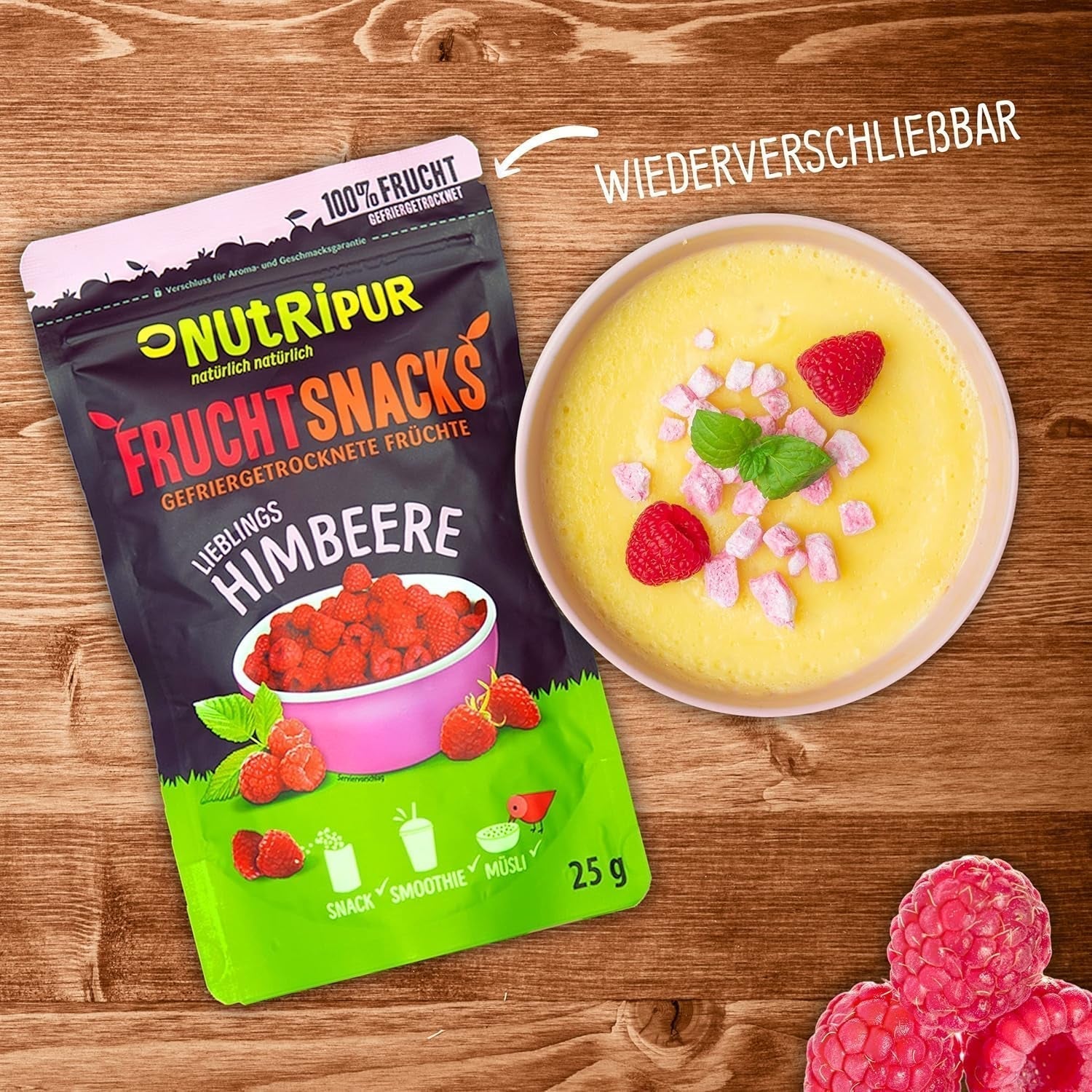 Frutas liofilizadas: 100 g de frambuesas liofilizadas para batidos, muesli, aderezos para gachas - bayas liofilizadas sin azúcar añadido - bayas liofilizadas - frutas de NutriPur Productos deshidratados Naty Shop