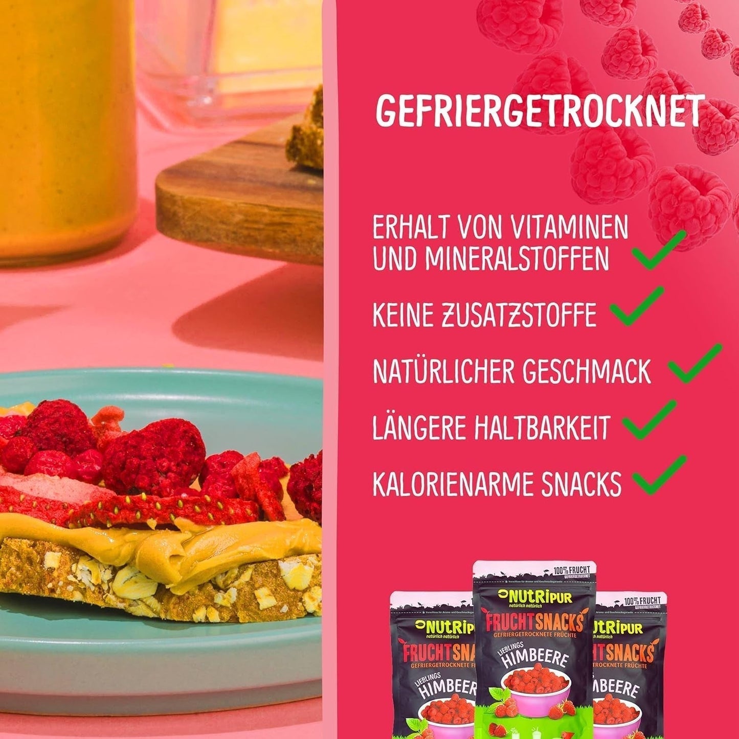 Frutas liofilizadas: 100 g de frambuesas liofilizadas para batidos, muesli, aderezos para gachas - bayas liofilizadas sin azúcar añadido - bayas liofilizadas - frutas de NutriPur Productos deshidratados Naty Shop