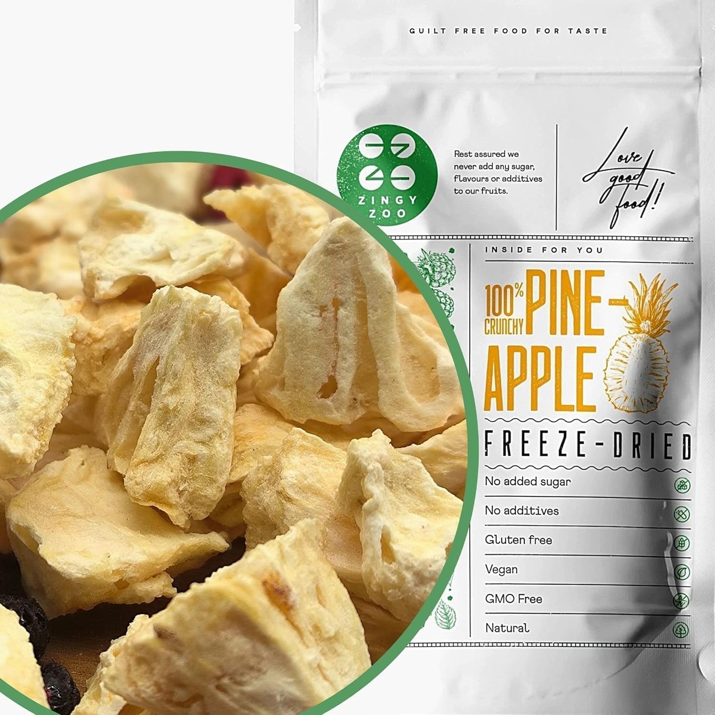 Frutas liofilizadas | Piña 100% pura Fruta liofilizada Piña liofilizada | Fruta liofilizada sin azúcar añadido | Piña liofilizada crujiente - aromática - deliciosa ZingyZoo Productos deshidratados Naty Shop 100G