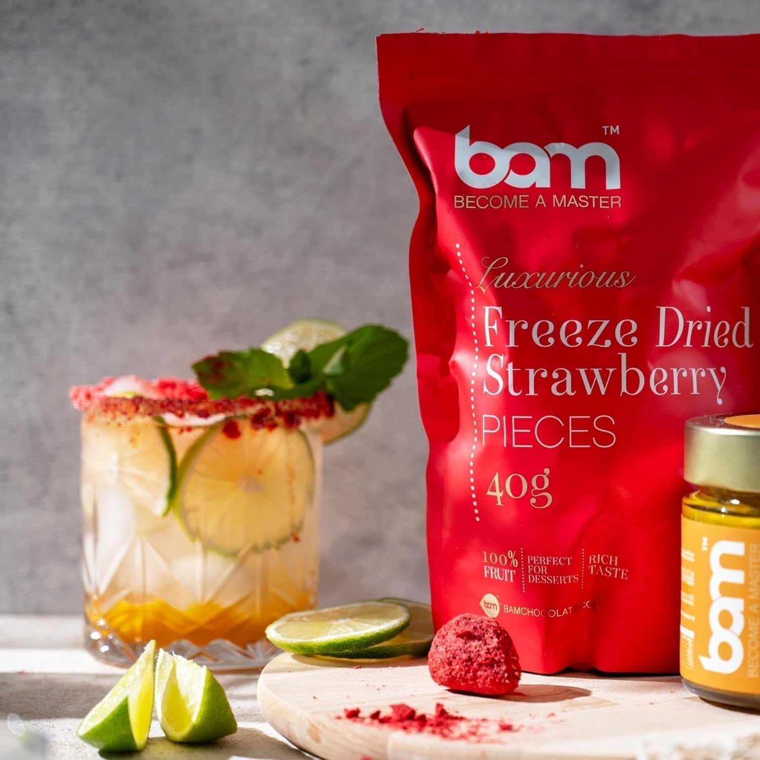 Fruta liofilizada BAM, 40 gramos, fruta natural, postres perfectos, rico sabor (fresa) Productos deshidratados Naty Shop