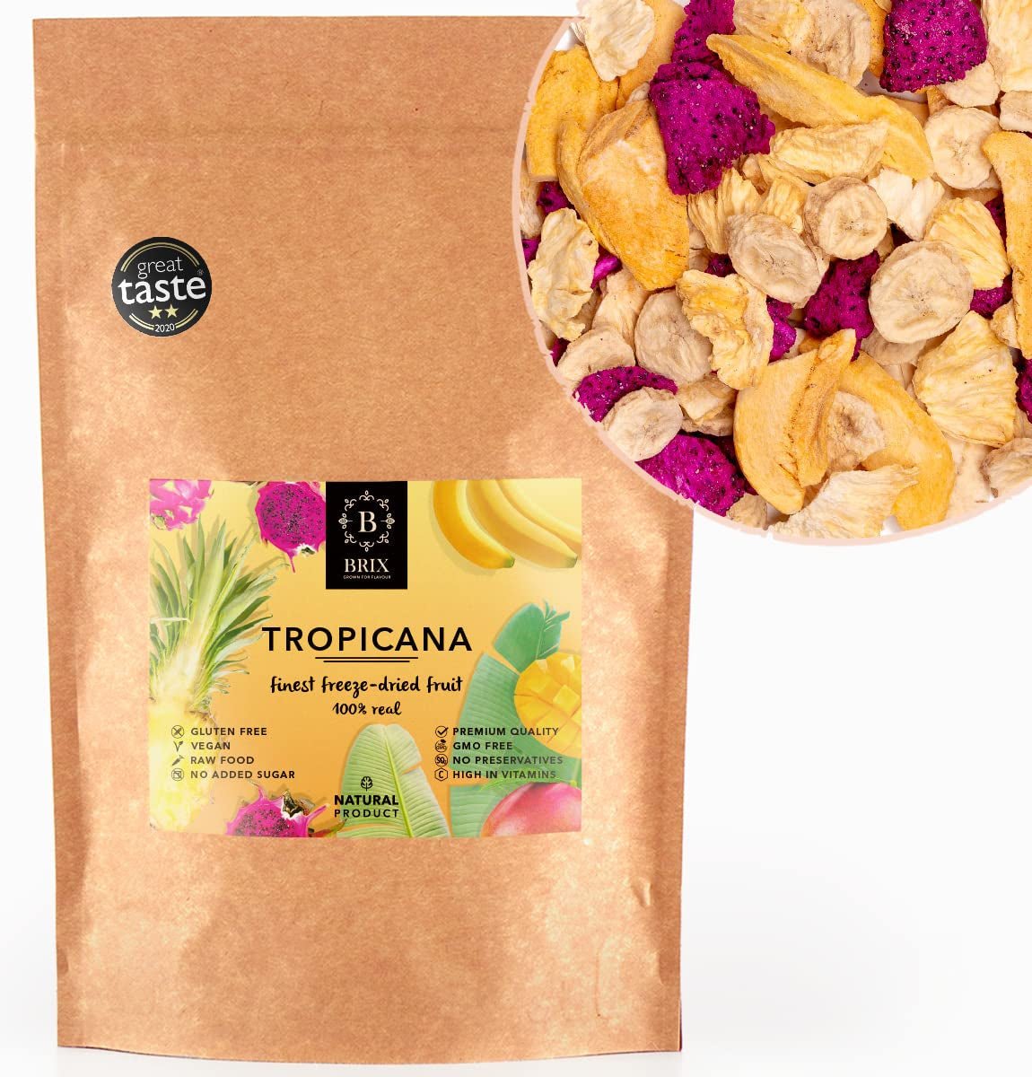 Frutas liofilizadas BRIX | Mezcla natural y seca de frutas tropicales 80 g | Premio Gran Sabor a los Frutos Secos | Sin OGM, sin gluten, vegano, las vitaminas se conservan Naty Shop Productos deshidratados Título predeterminado
