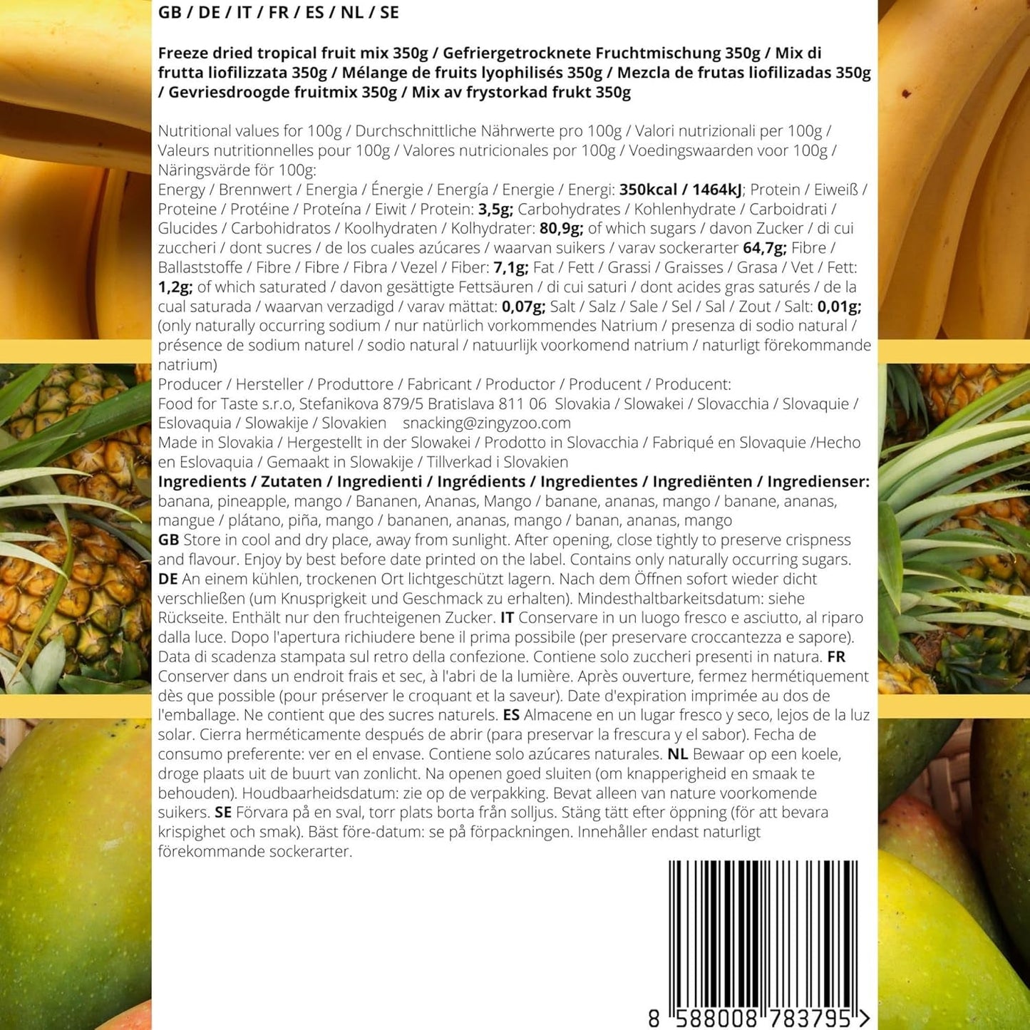 Frutas liofilizadas Mix de frutas tropicales | XL 350g Piña Liofilizada Mango Plátano Mix de frutas liofilizadas | Frutas liofilizadas Piña Plátano Mango Mix de frutos secos | ZingyZoo Productos deshidratados Naty Shop