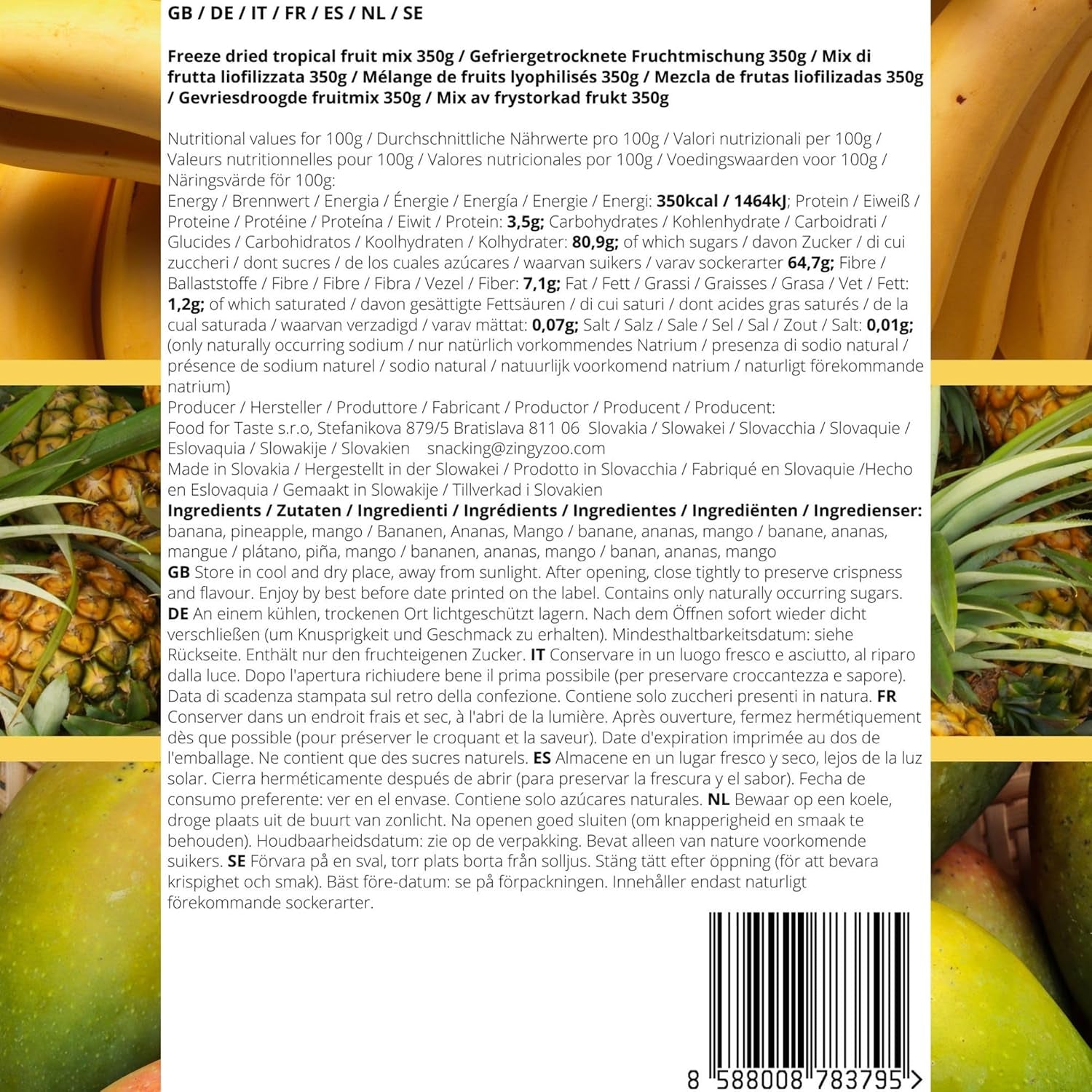 Frutas liofilizadas Mix de frutas tropicales | XL 350g Piña Liofilizada Mango Plátano Mix de frutas liofilizadas | Frutas liofilizadas Piña Plátano Mango Mix de frutos secos | ZingyZoo Productos deshidratados Naty Shop
