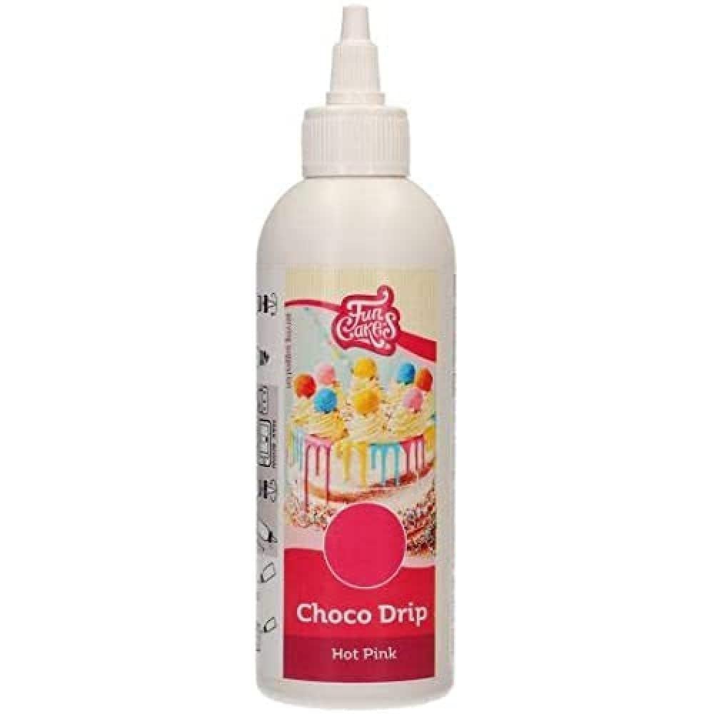FunCakes Choco Drip Hot Pink (Rosa Oscuro): Sabor delicioso, Fácil de usar, Perfecto para cakes de goteo, Sabor de goteo de chocolate. Envase resellable 180 g. Pasta de Azúcar Naty Tienda Título Predeterminado