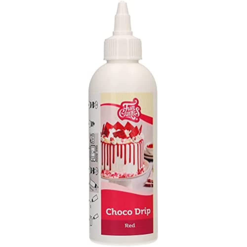 FunCakes Choco Drip Red: Sabor delicioso, Fácil de usar, Perfecto para cakes de goteo, Sabor a goteo de chocolate. Envase resellable 180 g. Pasta de Azúcar Naty Tienda Título Predeterminado